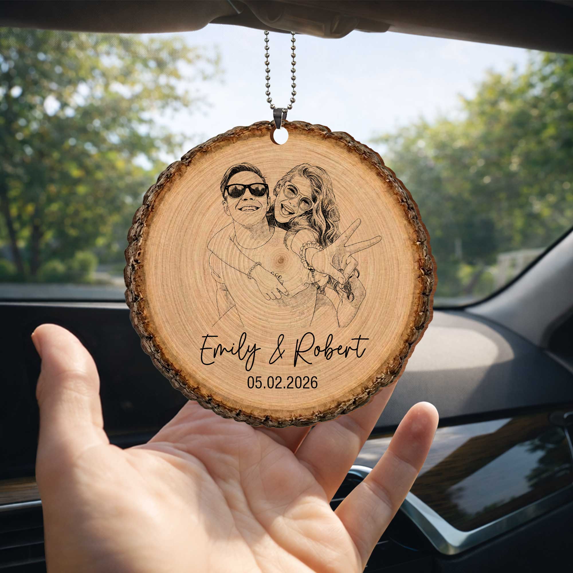 Personalized Photo Upload Wood Slice Ornament Custom Couple Gift
