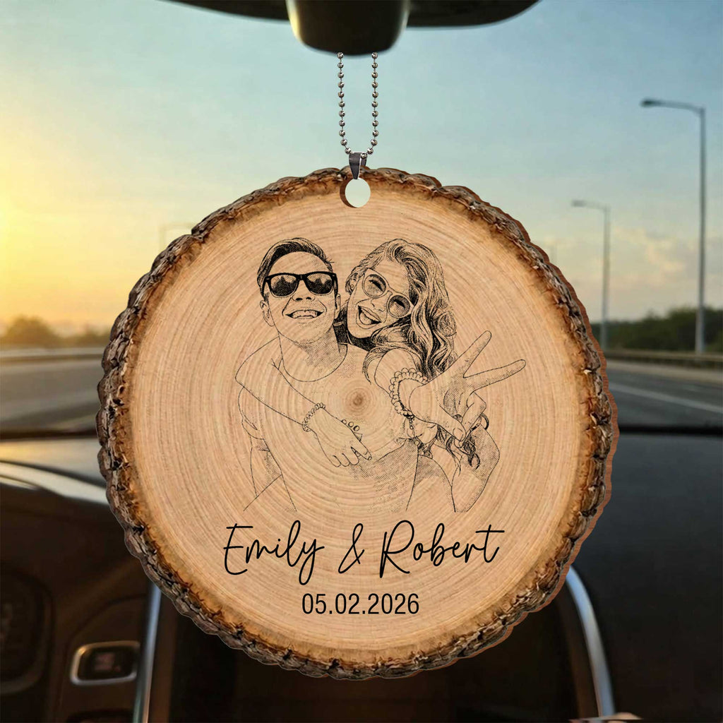 Personalized Photo Upload Wood Slice Ornament Custom Couple Gift