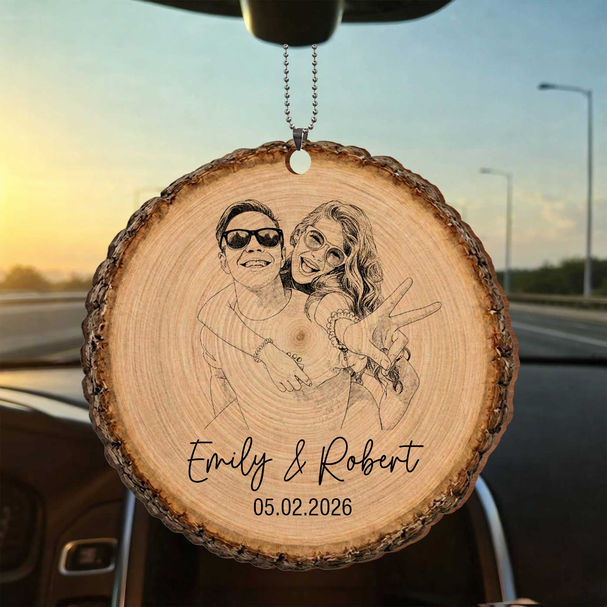 Personalized Photo Upload Wood Slice Ornament Custom Couple Gift