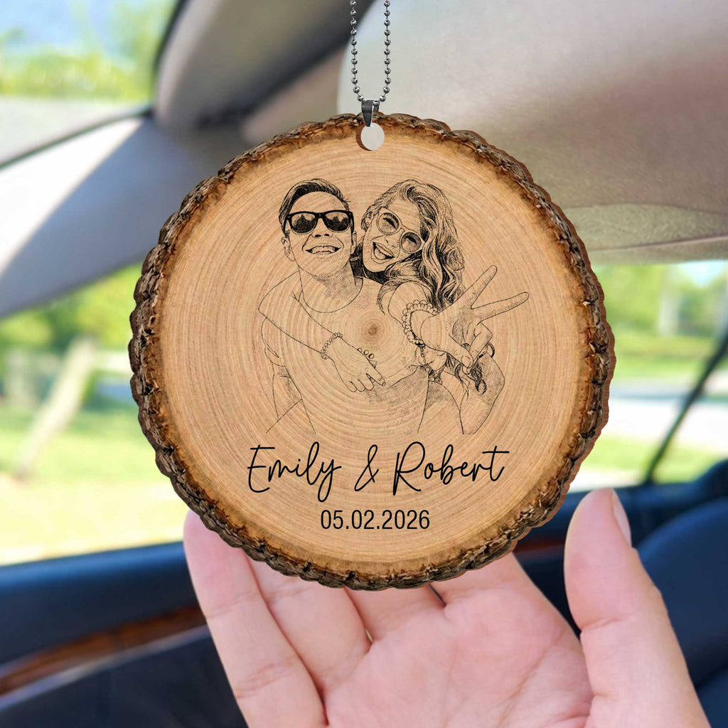 Personalized Photo Upload Wood Slice Ornament Custom Couple Gift