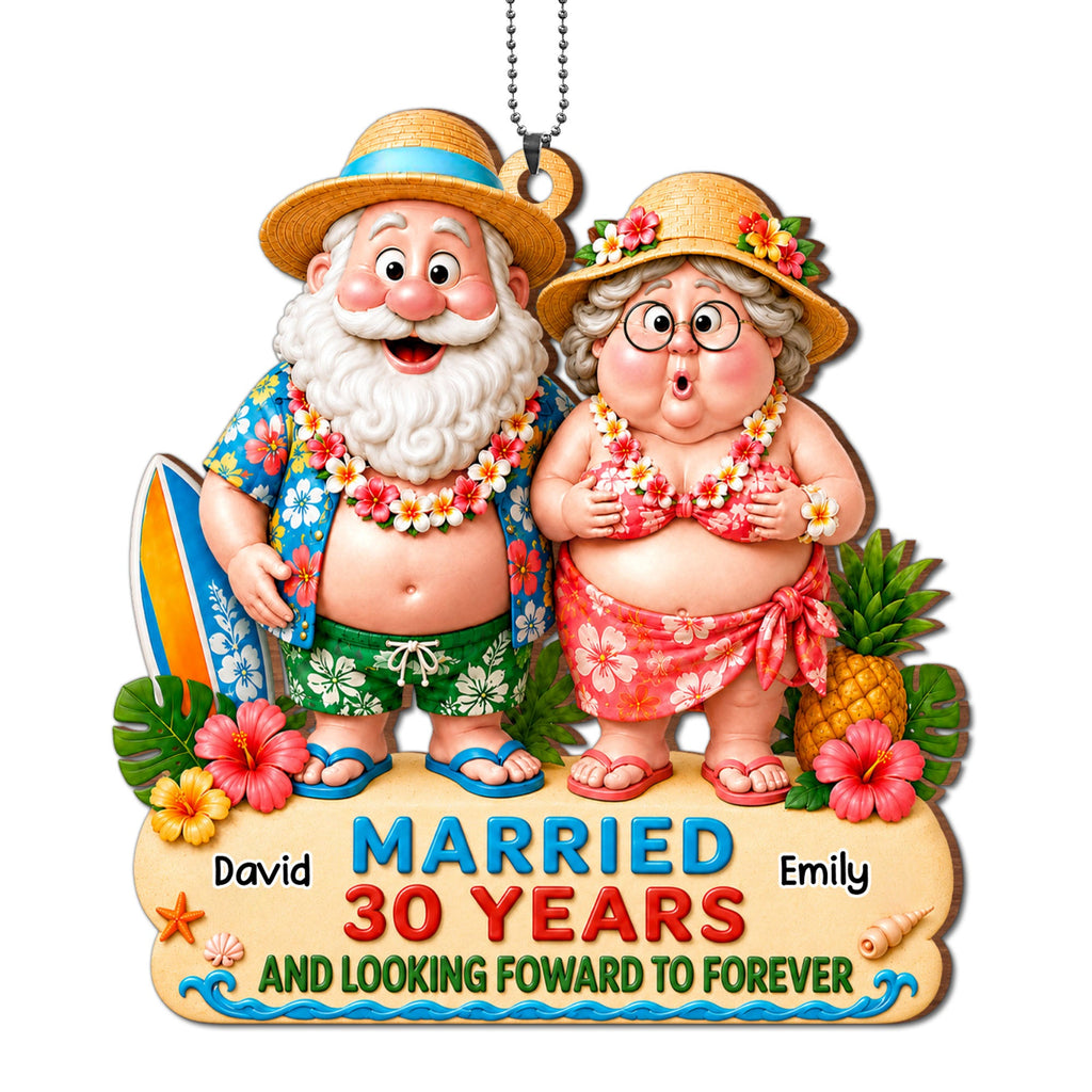 Personalized Tropical Beach Wood Ornament Custom Couple Gift for Anniversary