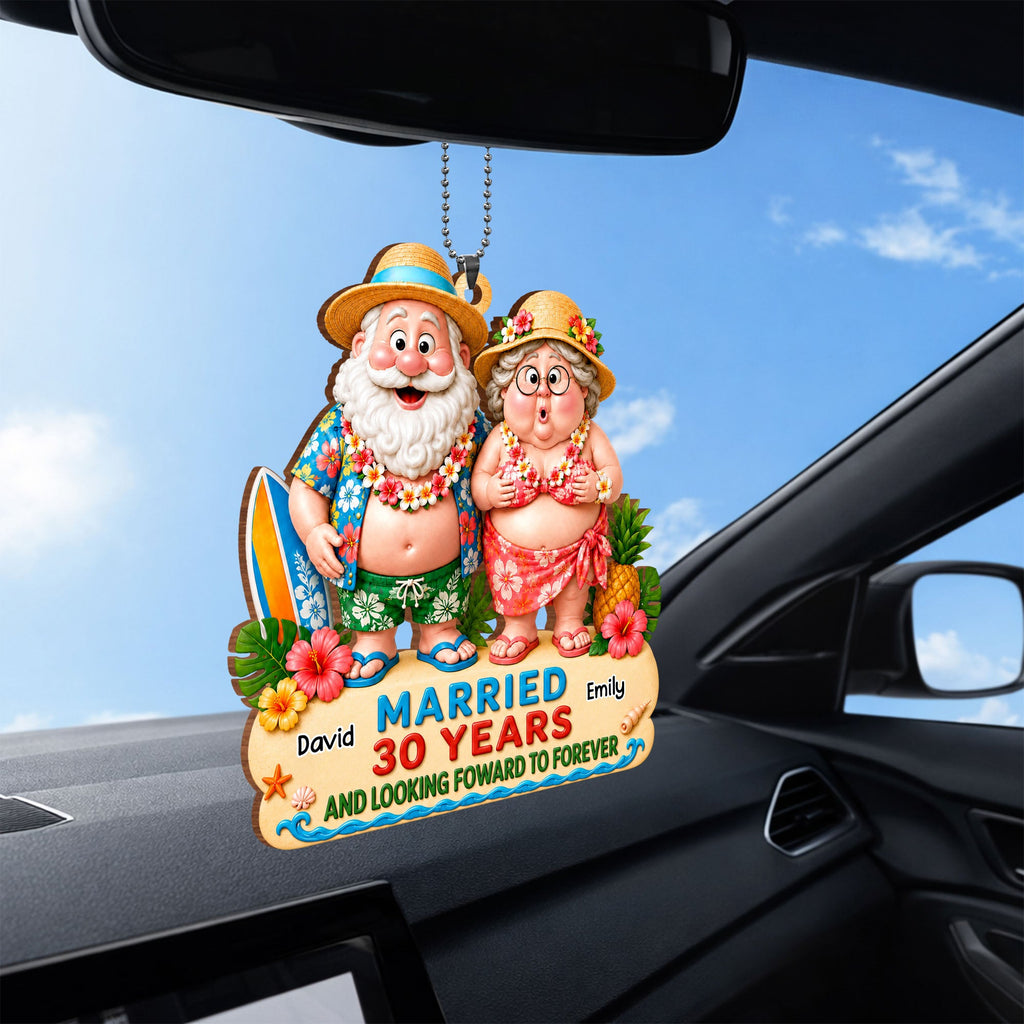 Personalized Tropical Beach Wood Ornament Custom Couple Gift for Anniversary