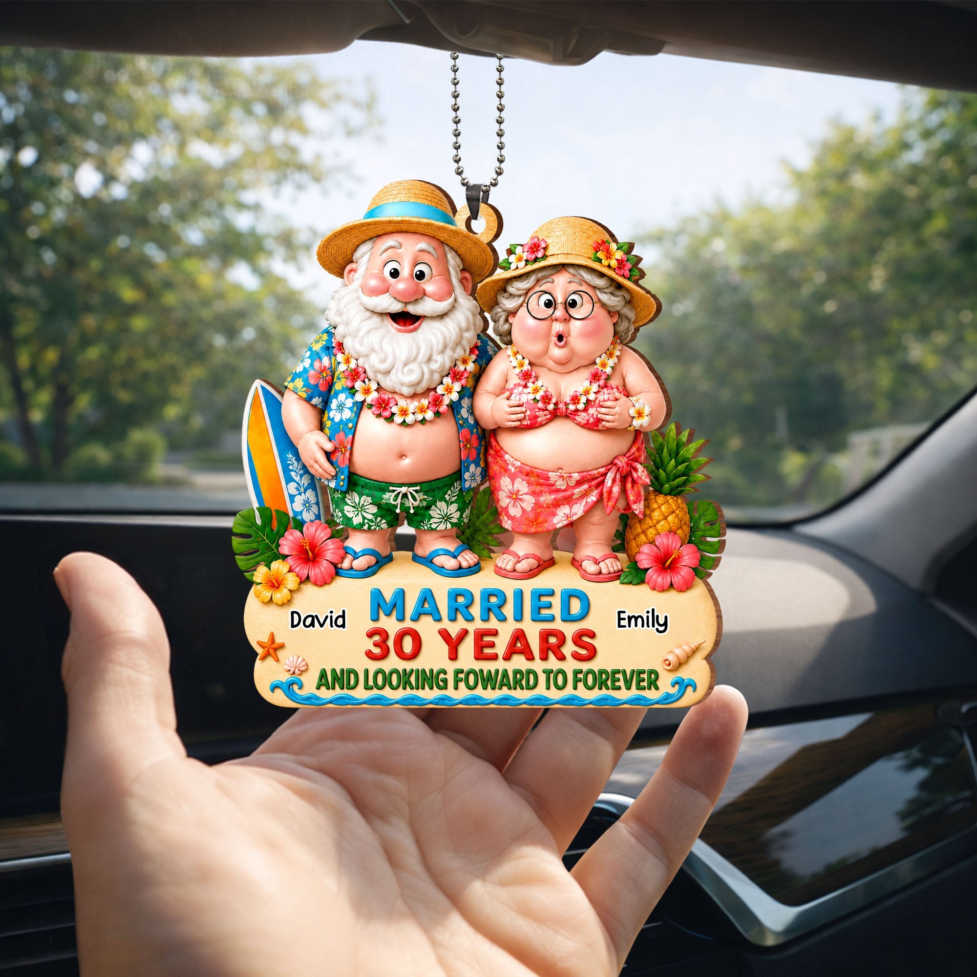 Personalized Tropical Beach Wood Ornament Custom Couple Gift for Anniversary