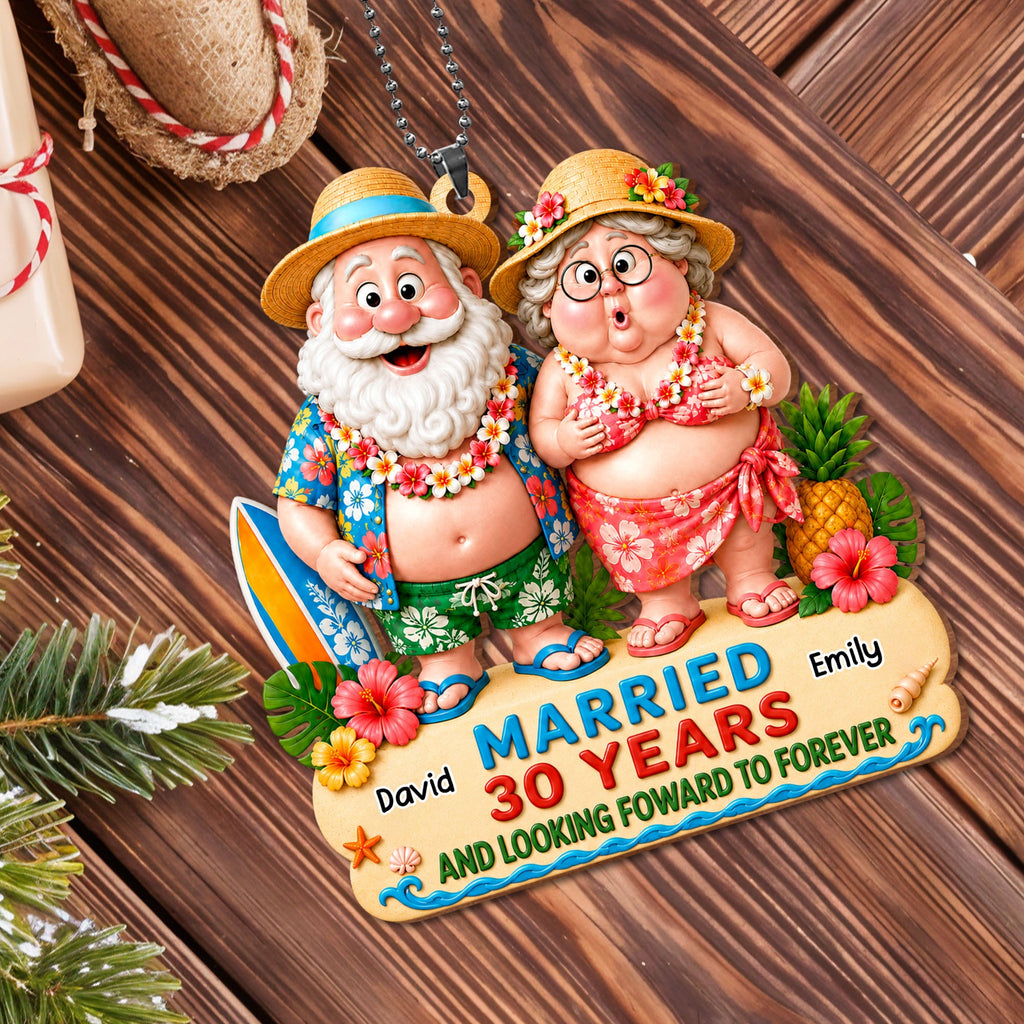 Personalized Tropical Beach Wood Ornament Custom Couple Gift for Anniversary