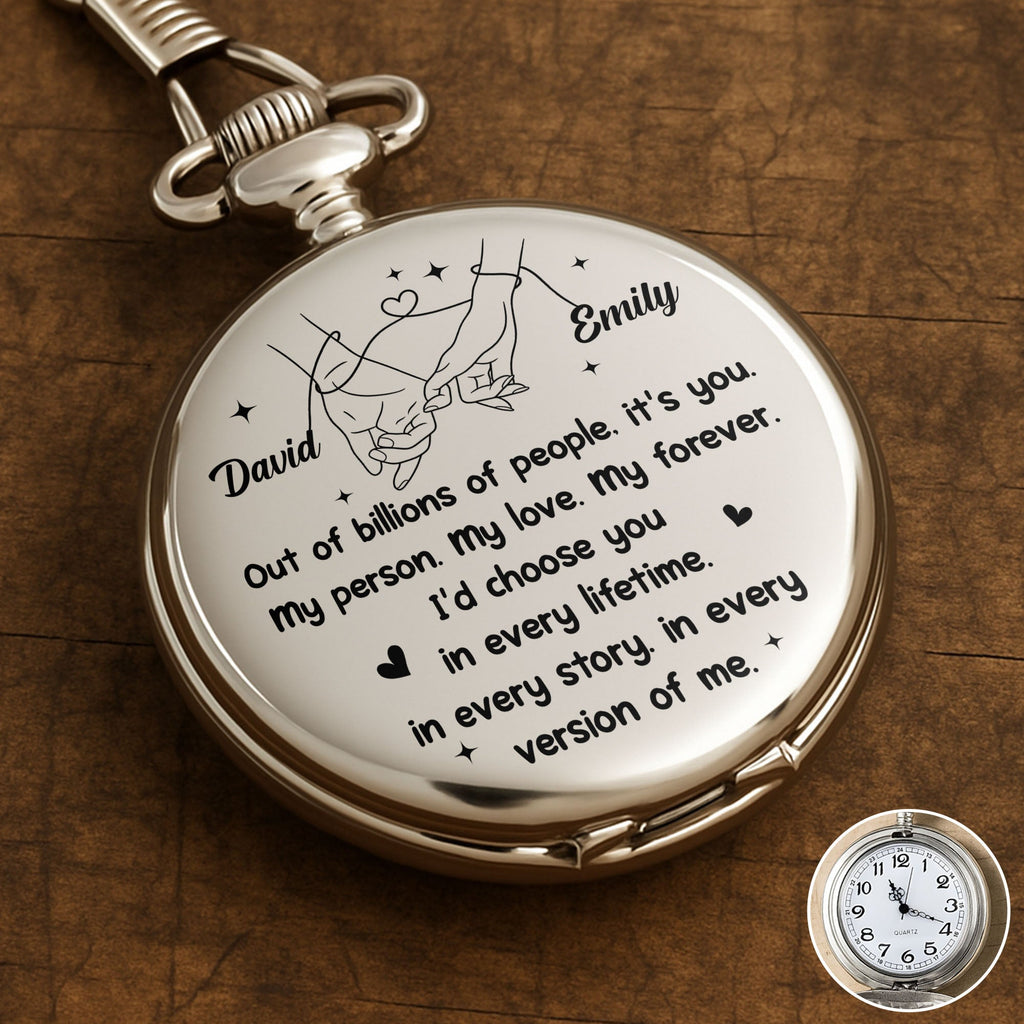 Personalized Silver Plated Pocket Watch Unique Couple Gift