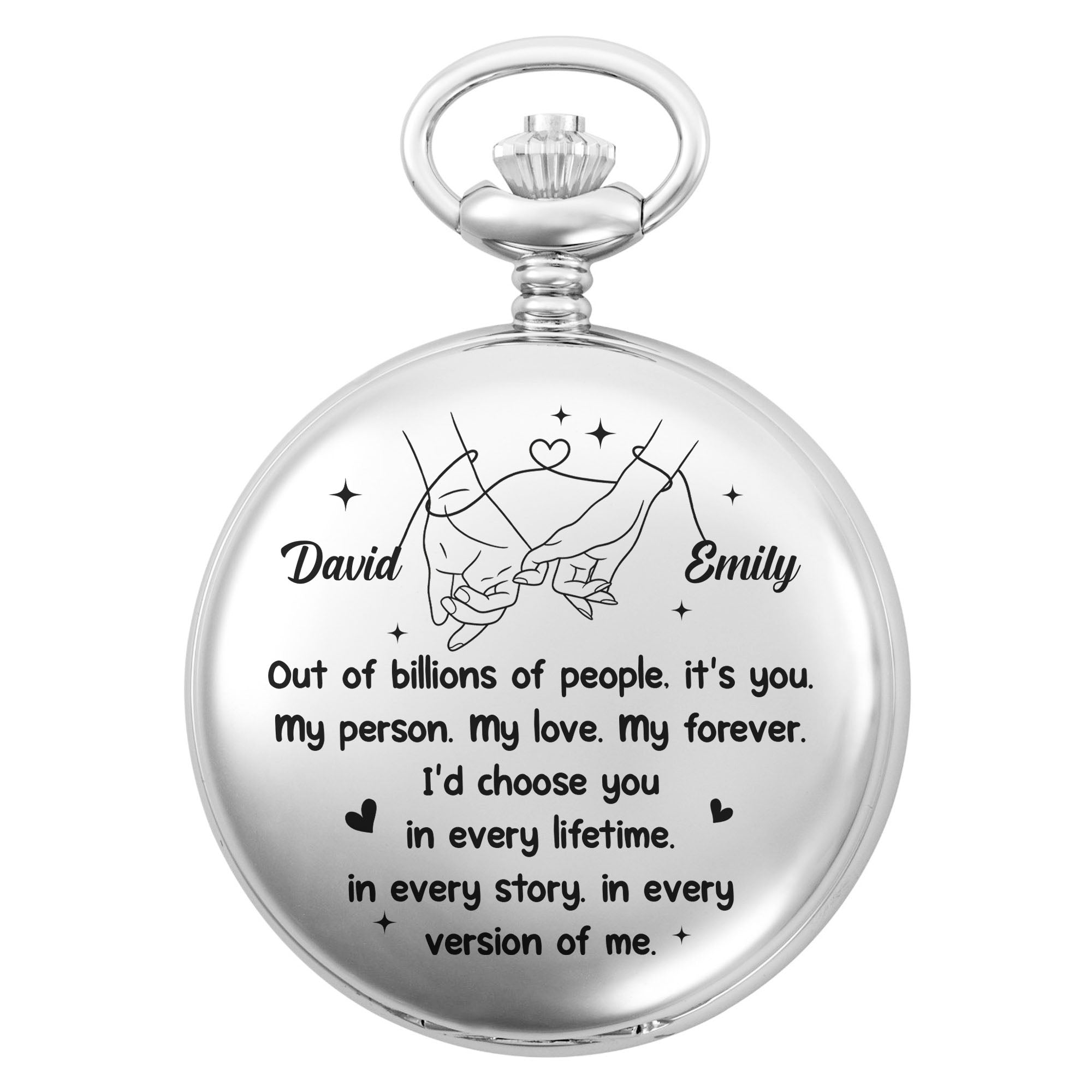 Personalized Silver Plated Pocket Watch Unique Couple Gift