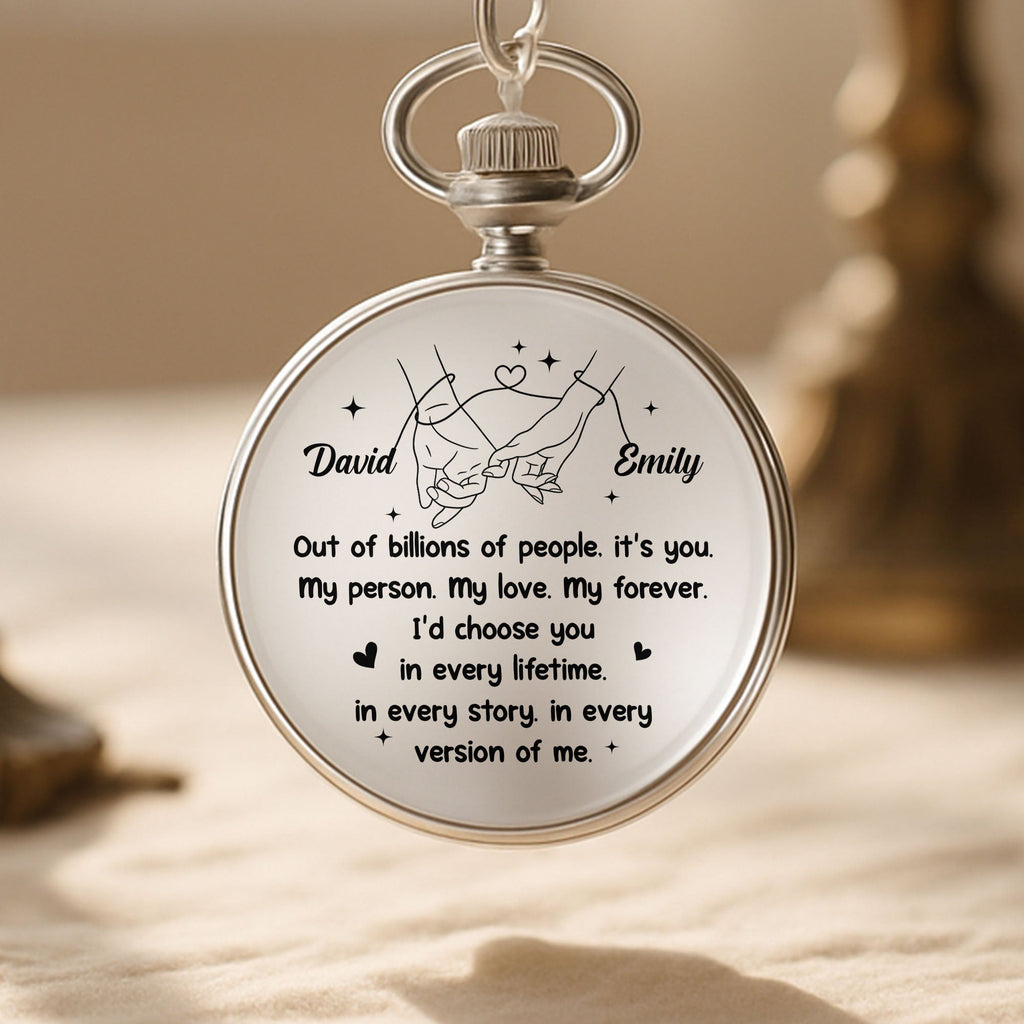 Personalized Silver Plated Pocket Watch Unique Couple Gift