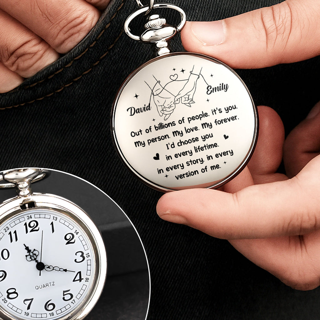 Personalized Silver Plated Pocket Watch Unique Couple Gift
