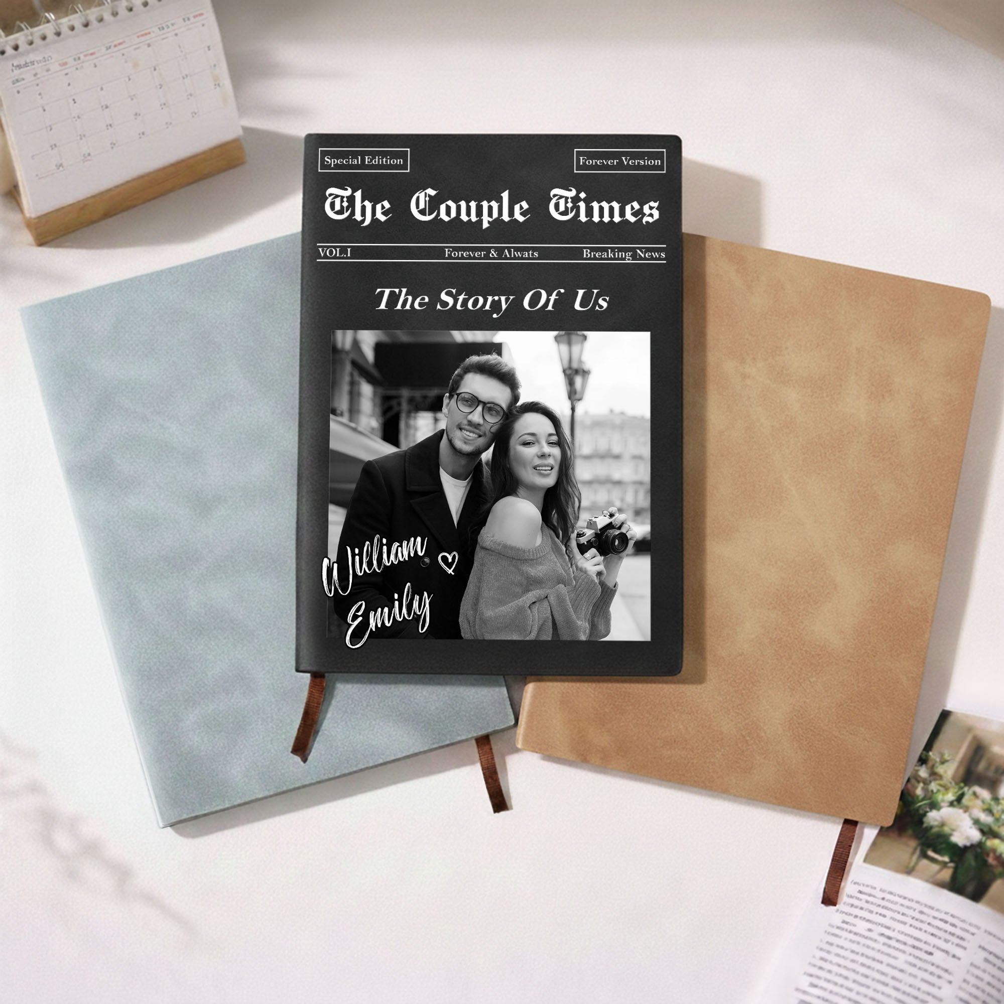 Personalized Leather Journal Custom Name Gift for Couples