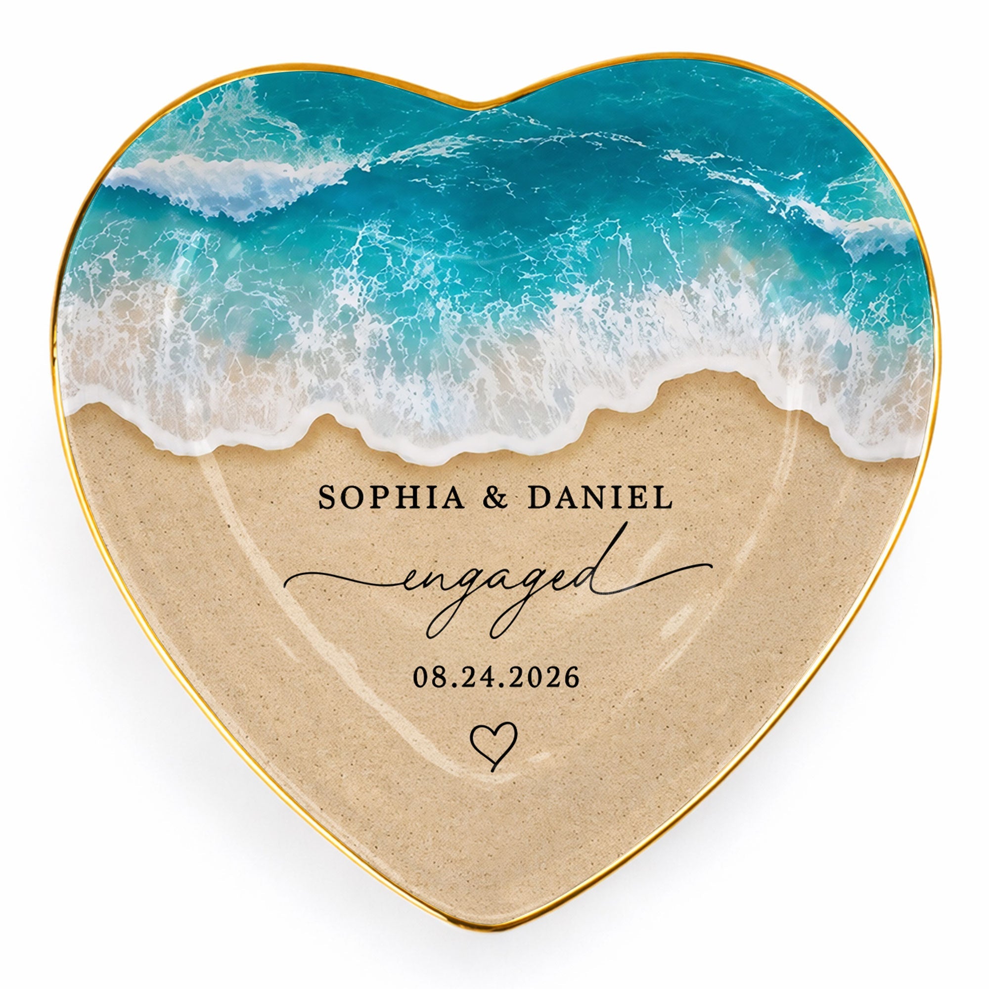 Personalized Heart Shape Jewelry Dish Custom Name Gift for Engagement