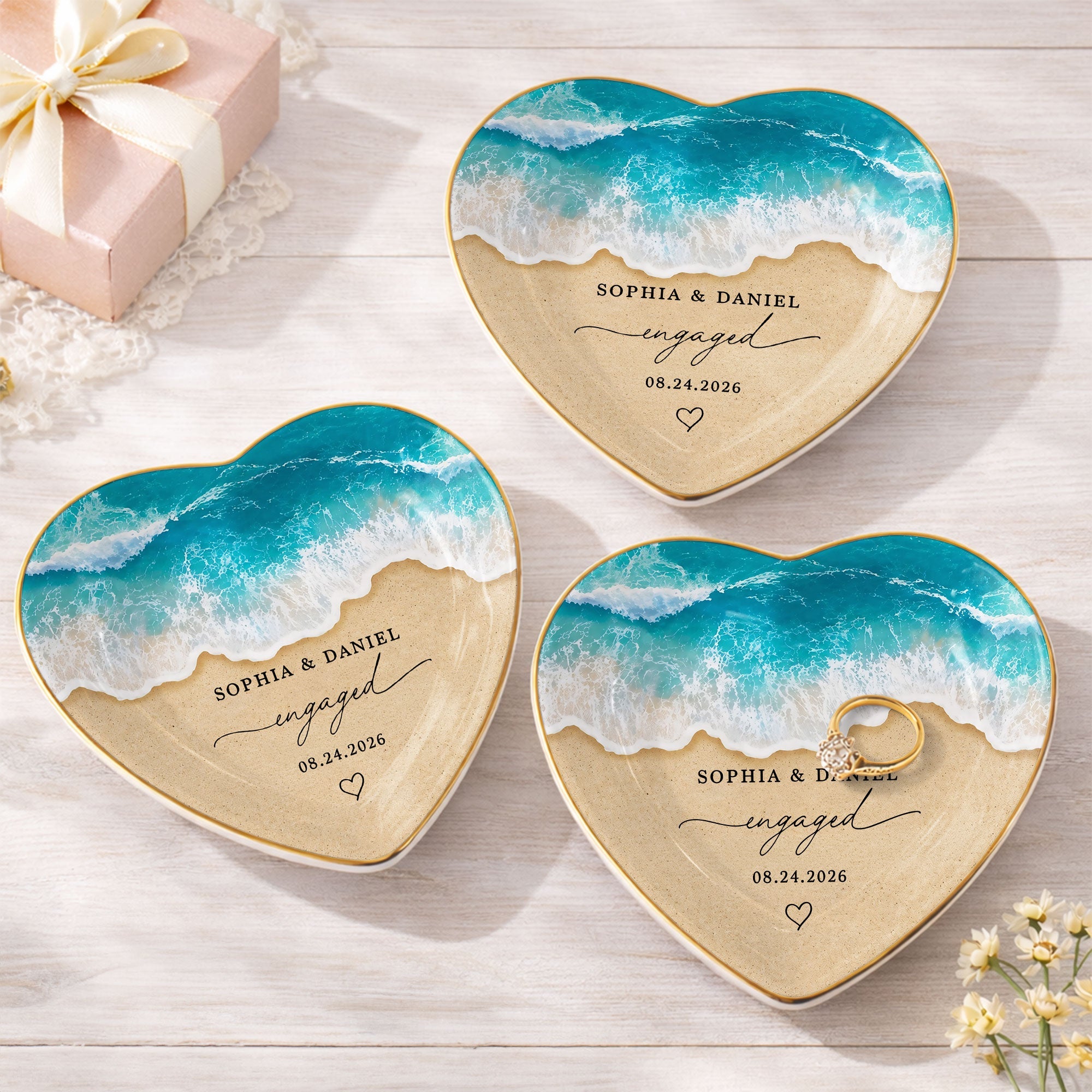 Personalized Heart Shape Jewelry Dish Custom Name Gift for Engagement