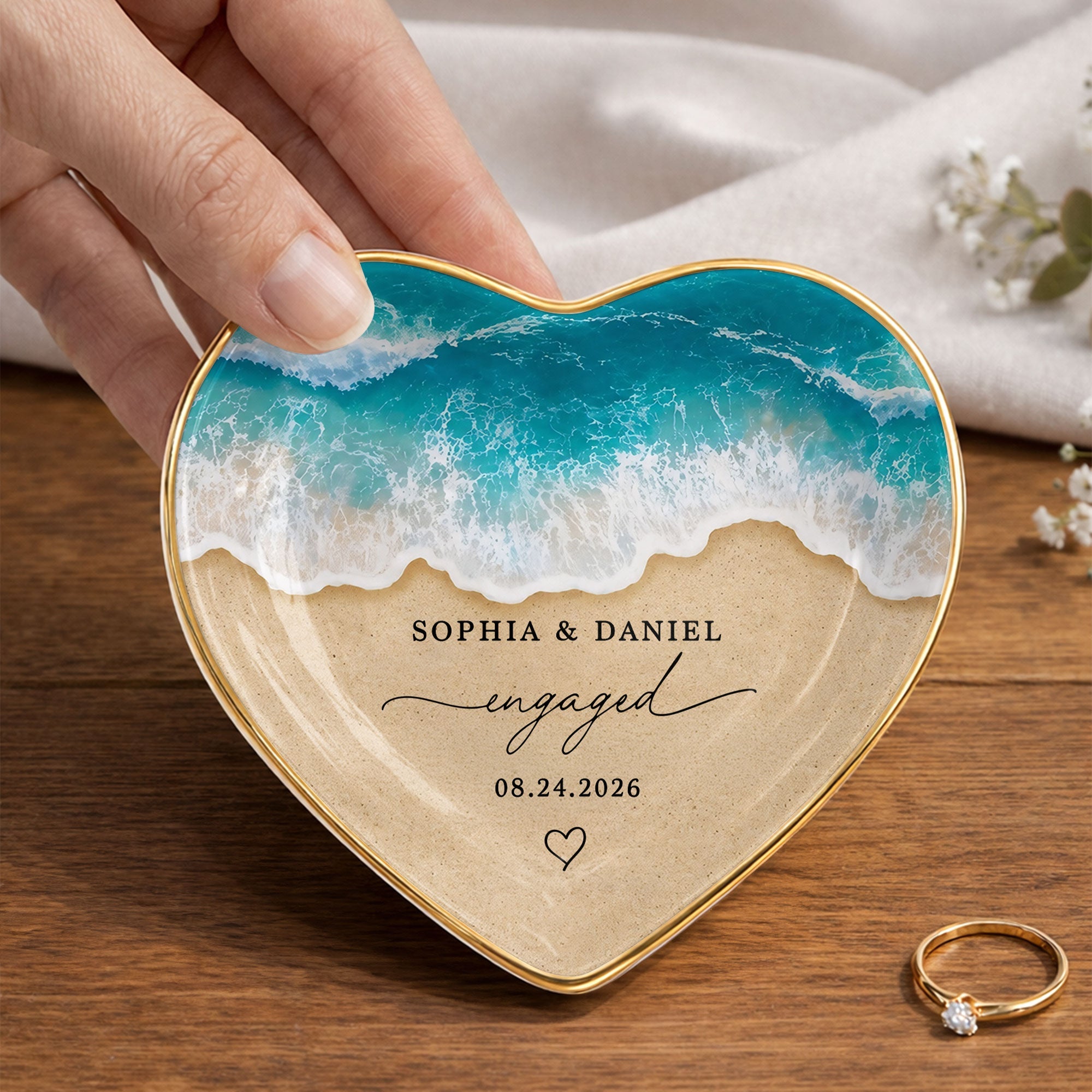 Personalized Heart Shape Jewelry Dish Custom Name Gift for Engagement