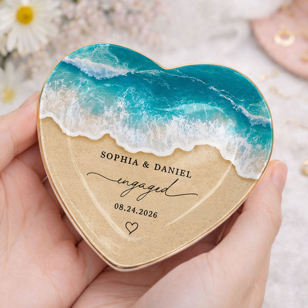 Personalized Heart Shape Jewelry Dish Custom Name Gift for Engagement