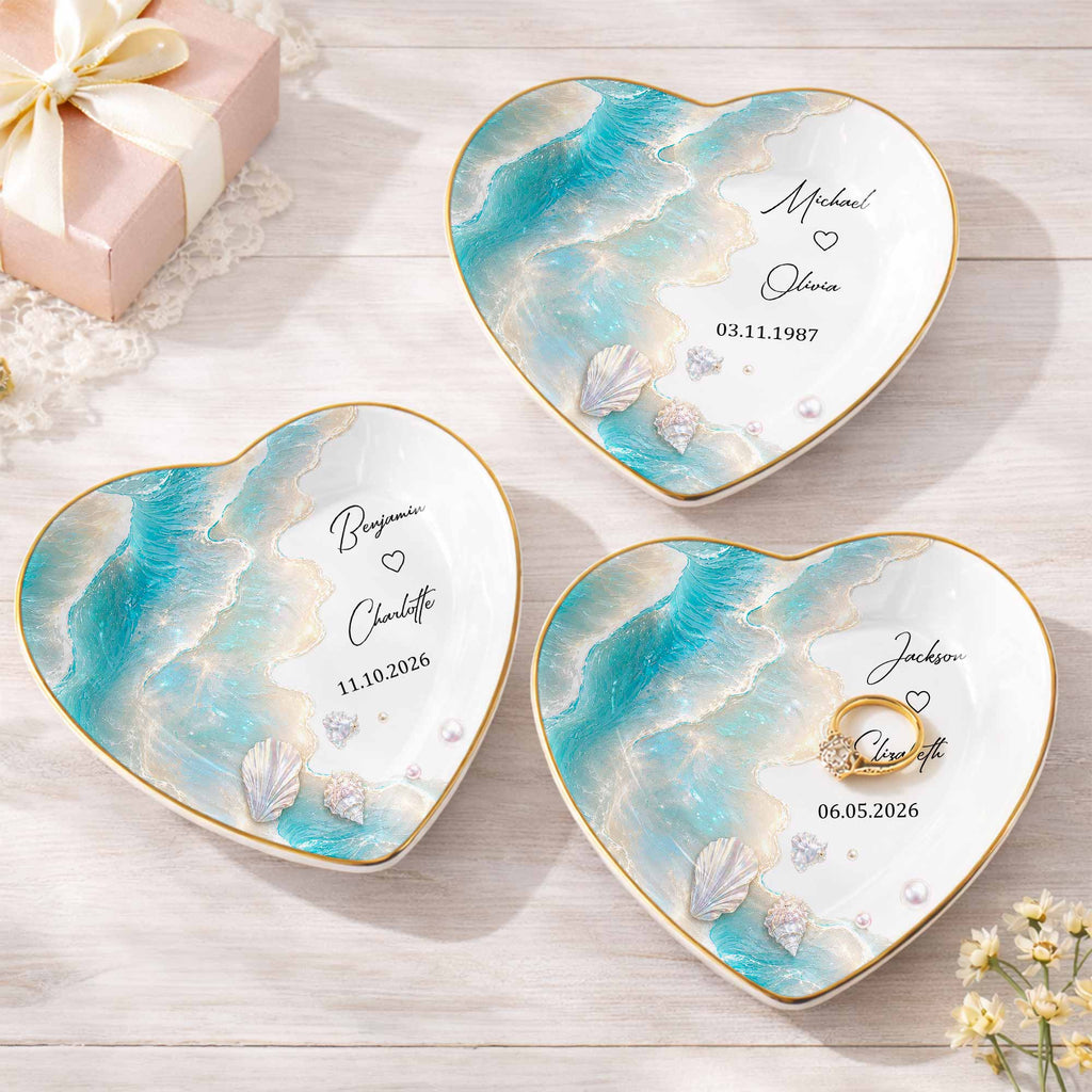 Personalized Heart Jewelry Dish Custom Name Ring Holder Gift for Couples