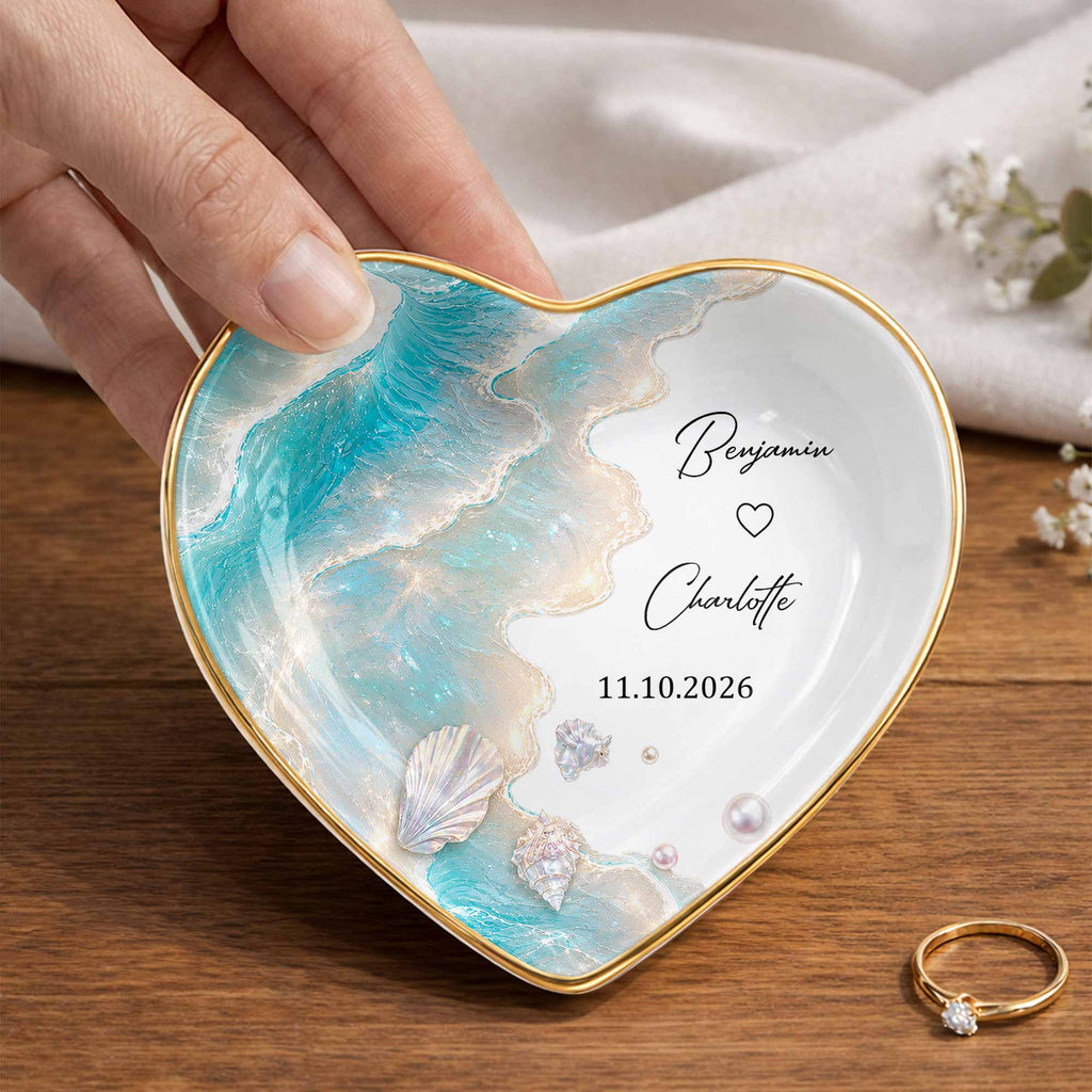 Personalized Heart Jewelry Dish Custom Name Ring Holder Gift for Couples