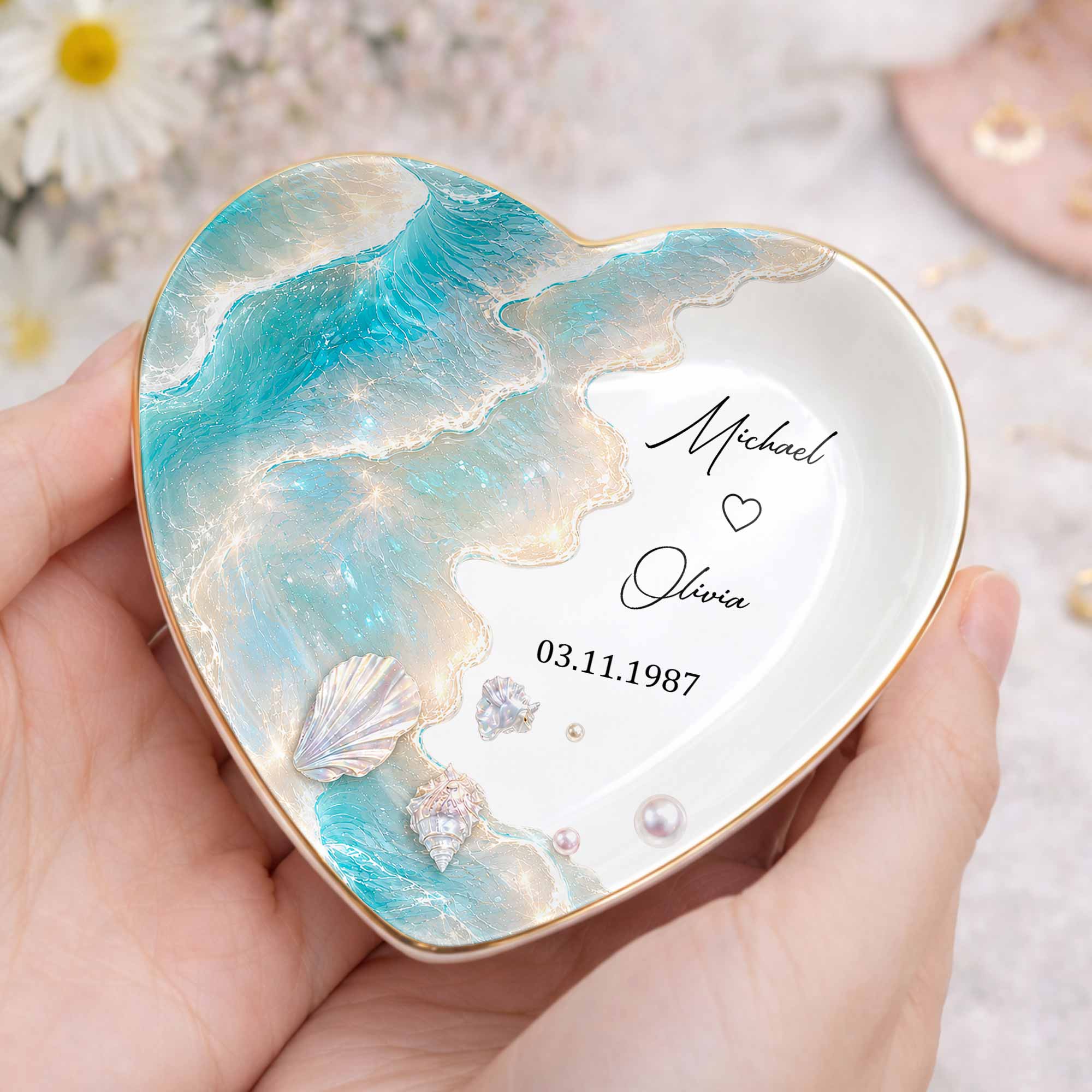 Personalized Heart Jewelry Dish Custom Name Ring Holder Gift for Couples