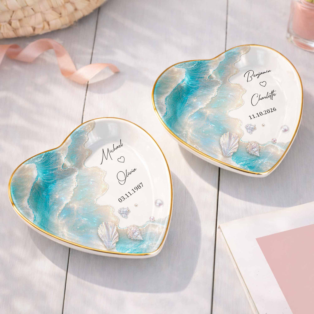 Personalized Heart Jewelry Dish Custom Name Ring Holder Gift for Couples