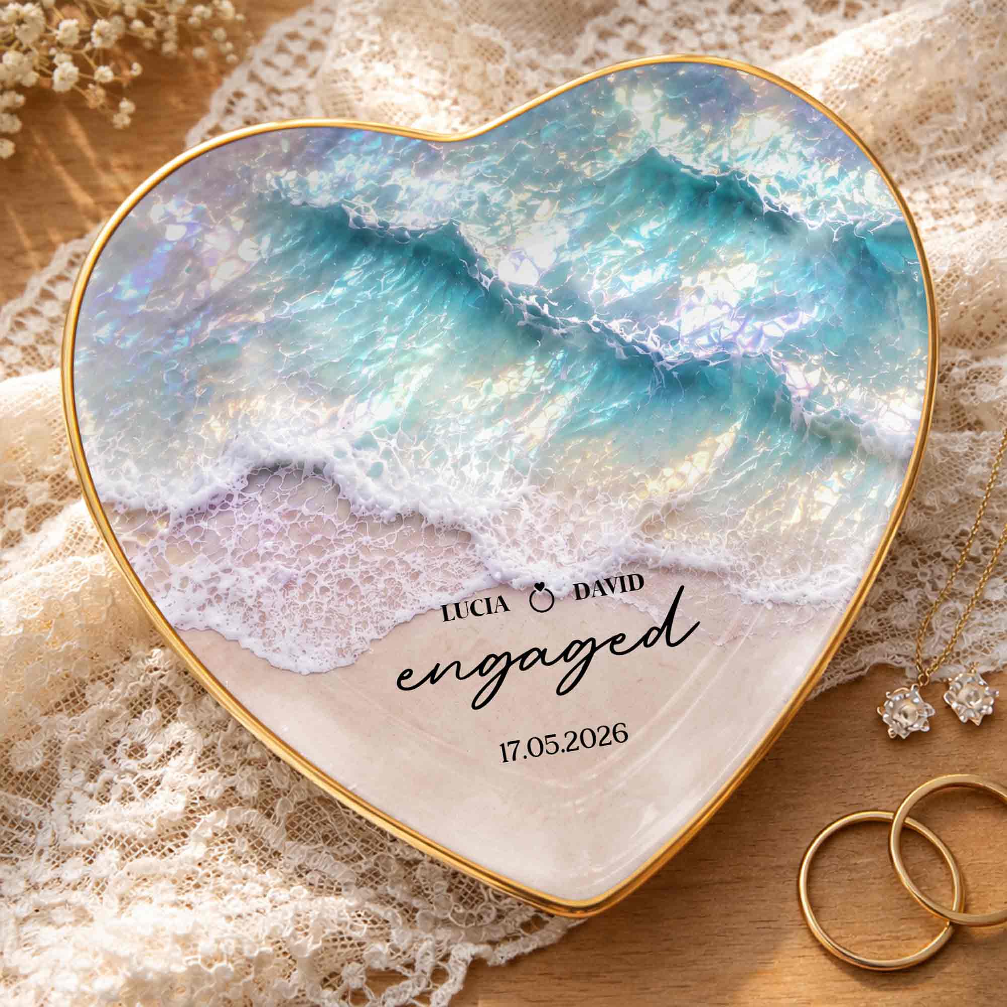 Personalized Heart Jewelry Dish Custom Names Gift for Couples