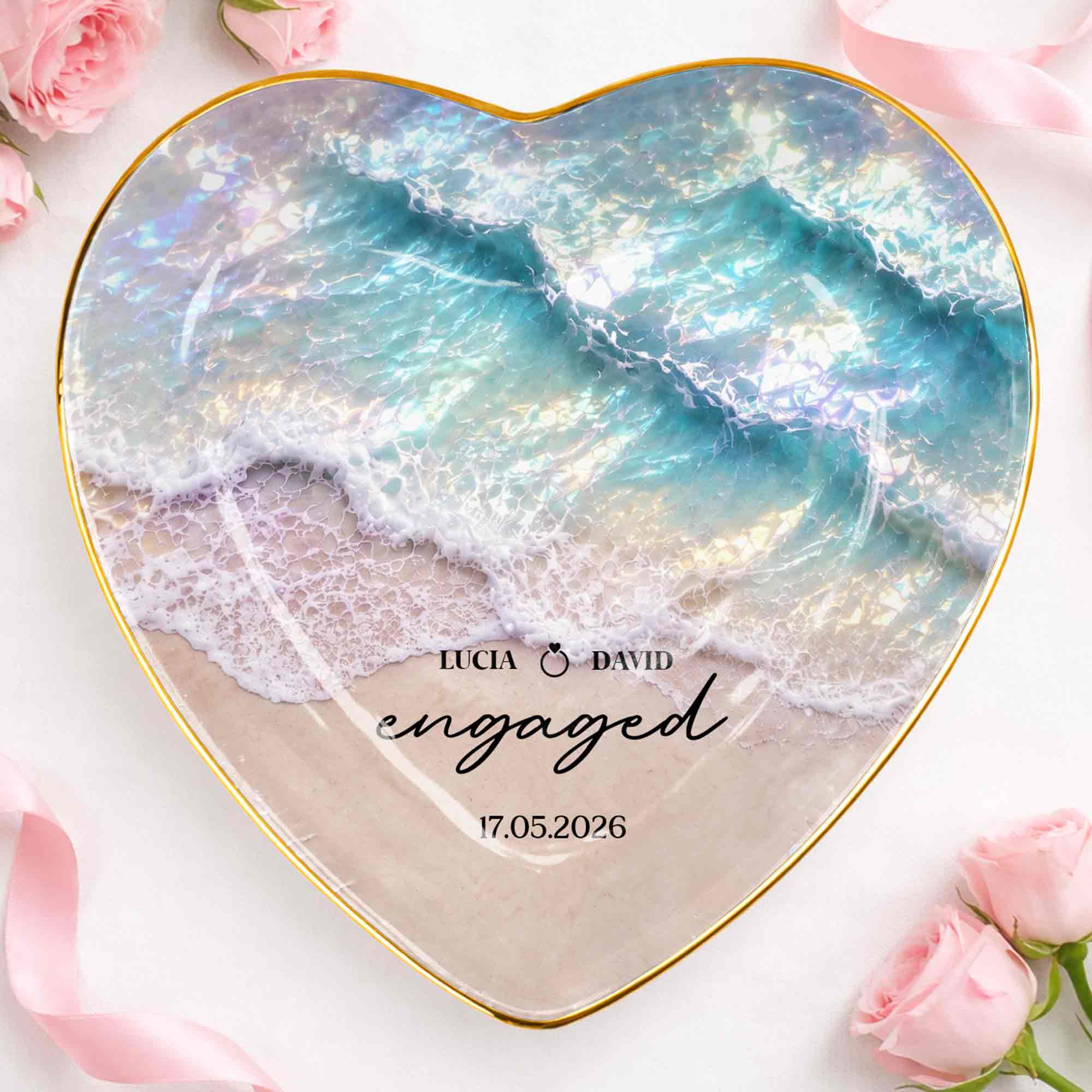 Personalized Heart Jewelry Dish Custom Names Gift for Couples