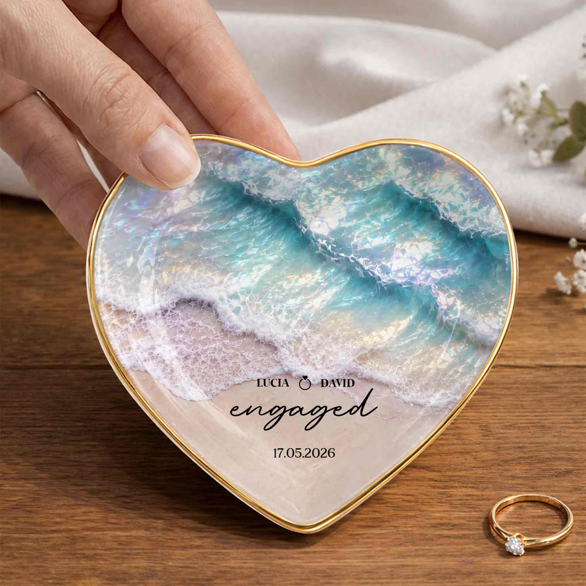 Personalized Heart Jewelry Dish Custom Names Gift for Couples