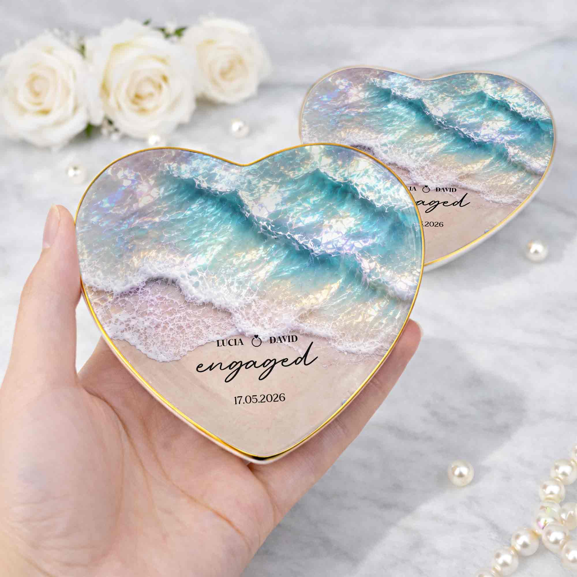 Personalized Heart Jewelry Dish Custom Names Gift for Couples