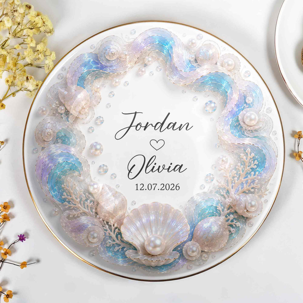 Personalized Ceramic Jewelry Dish Ocean Theme Custom Gift for Couples