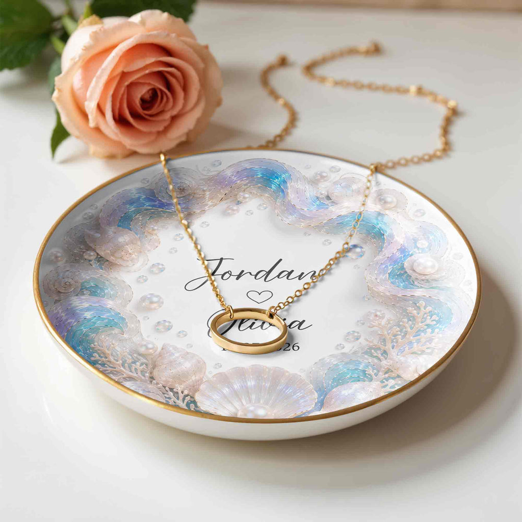 Personalized Ceramic Jewelry Dish Ocean Theme Custom Gift for Couples