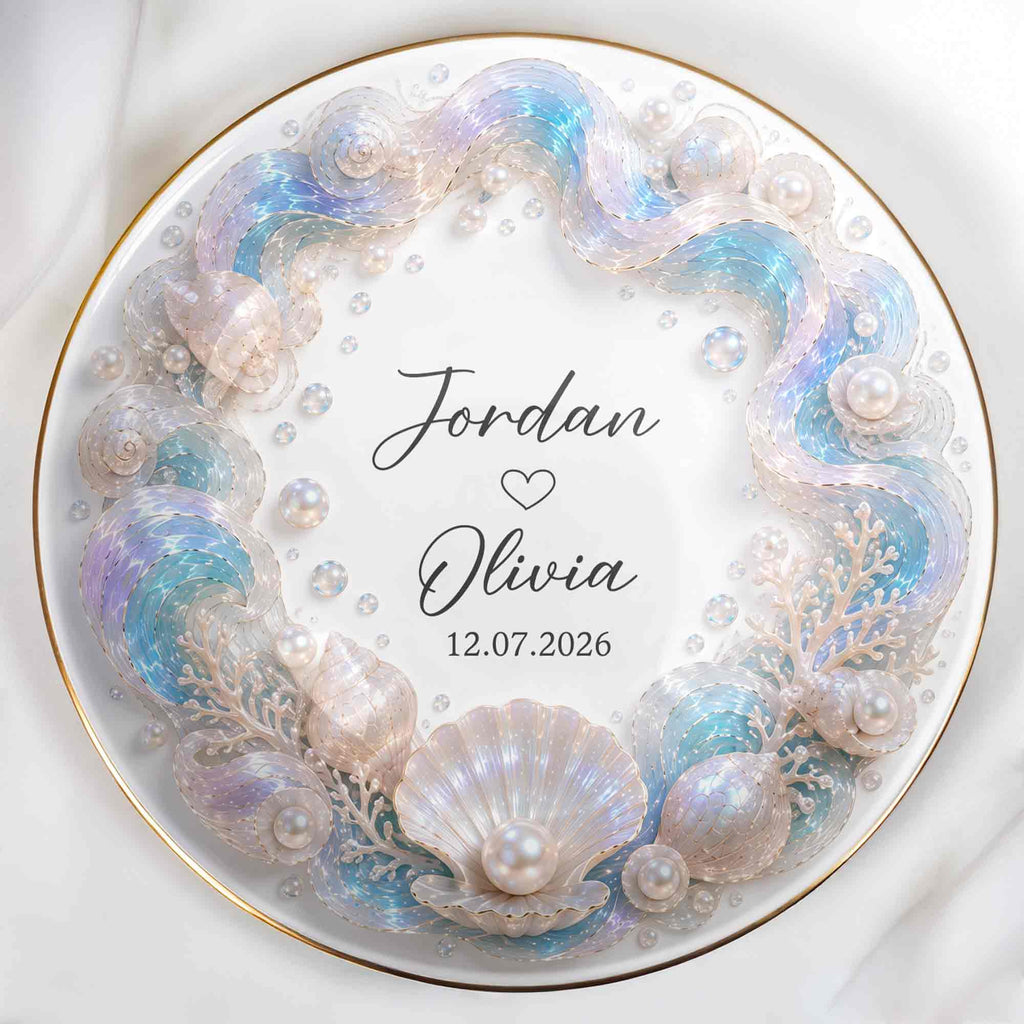 Personalized Ceramic Jewelry Dish Ocean Theme Custom Gift for Couples