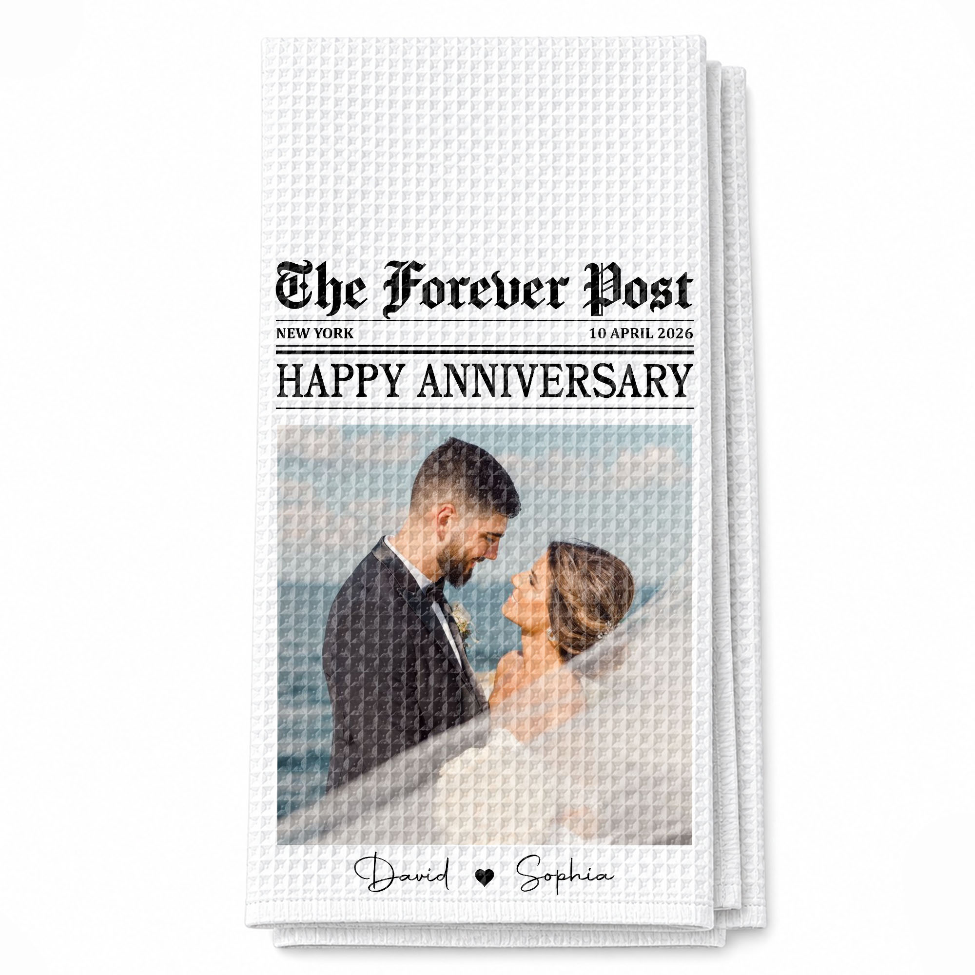 Personalized Anniversary Kitchen Towel Custom Photo Gift for Couples Kitchen Towel GradoCreations