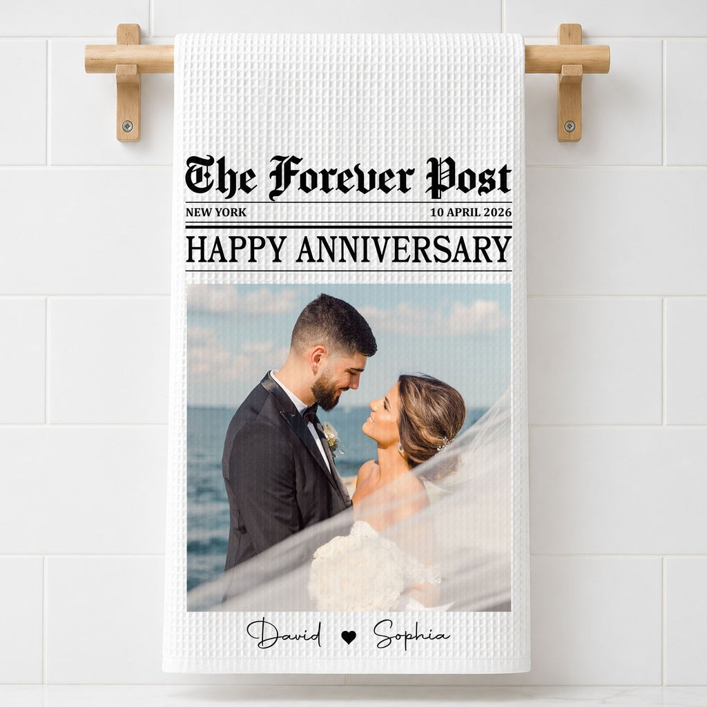 Personalized Anniversary Kitchen Towel Custom Photo Gift for Couples Kitchen Towel GradoCreations