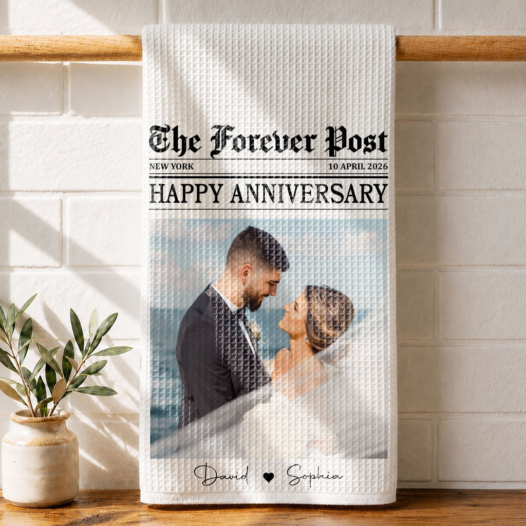 Personalized Anniversary Kitchen Towel Custom Photo Gift for Couples Kitchen Towel GradoCreations