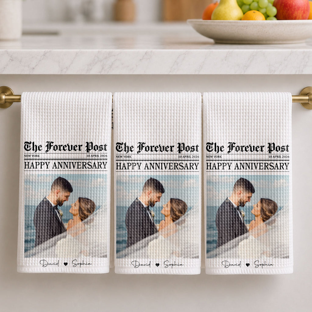Personalized Anniversary Kitchen Towel Custom Photo Gift for Couples Kitchen Towel GradoCreations
