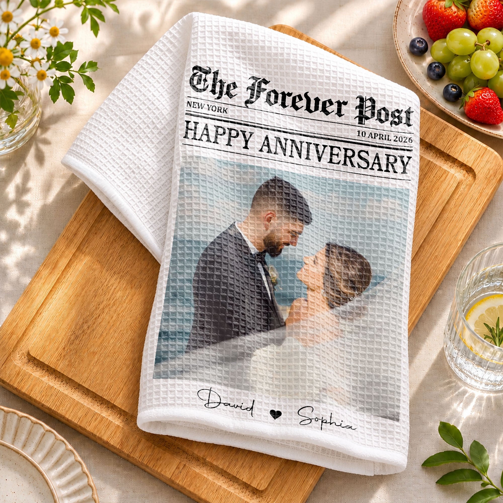 Personalized Anniversary Kitchen Towel Custom Photo Gift for Couples Kitchen Towel GradoCreations