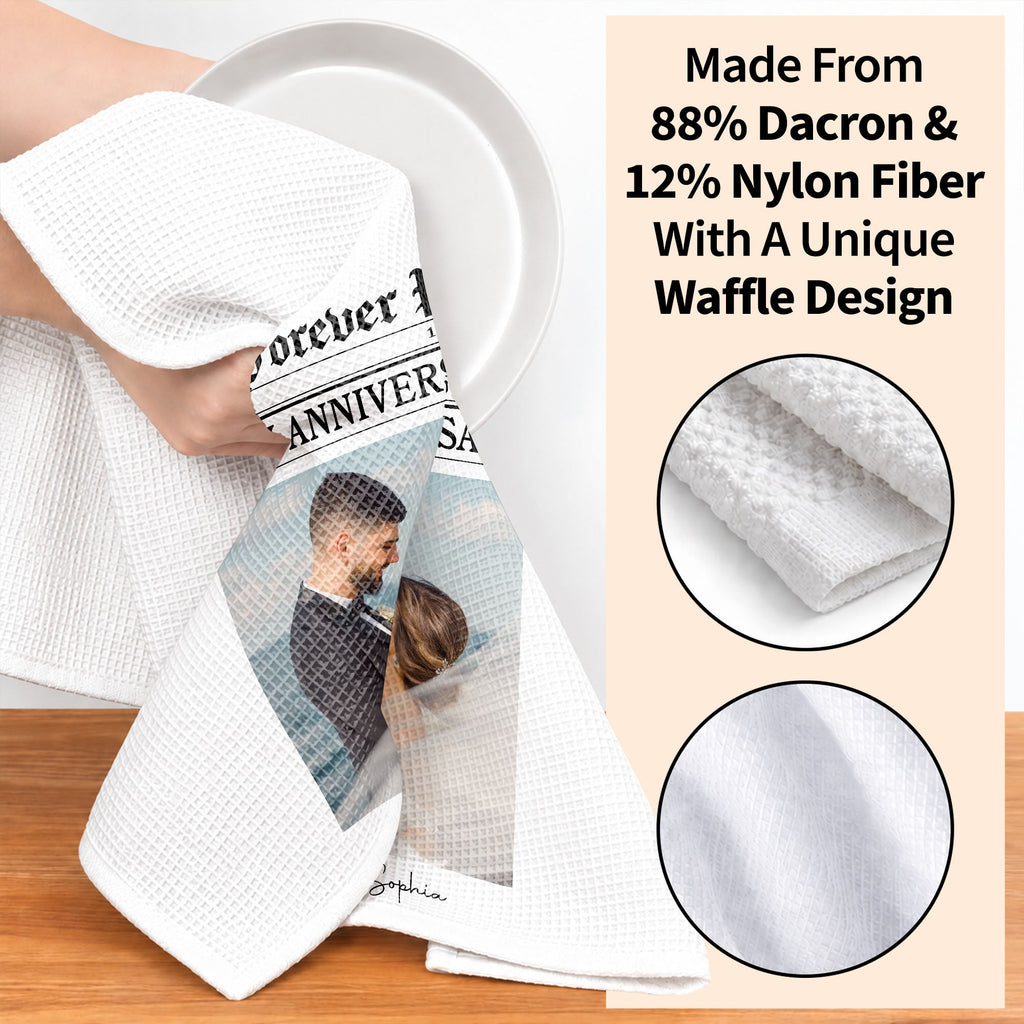 Personalized Anniversary Kitchen Towel Custom Photo Gift for Couples Kitchen Towel GradoCreations