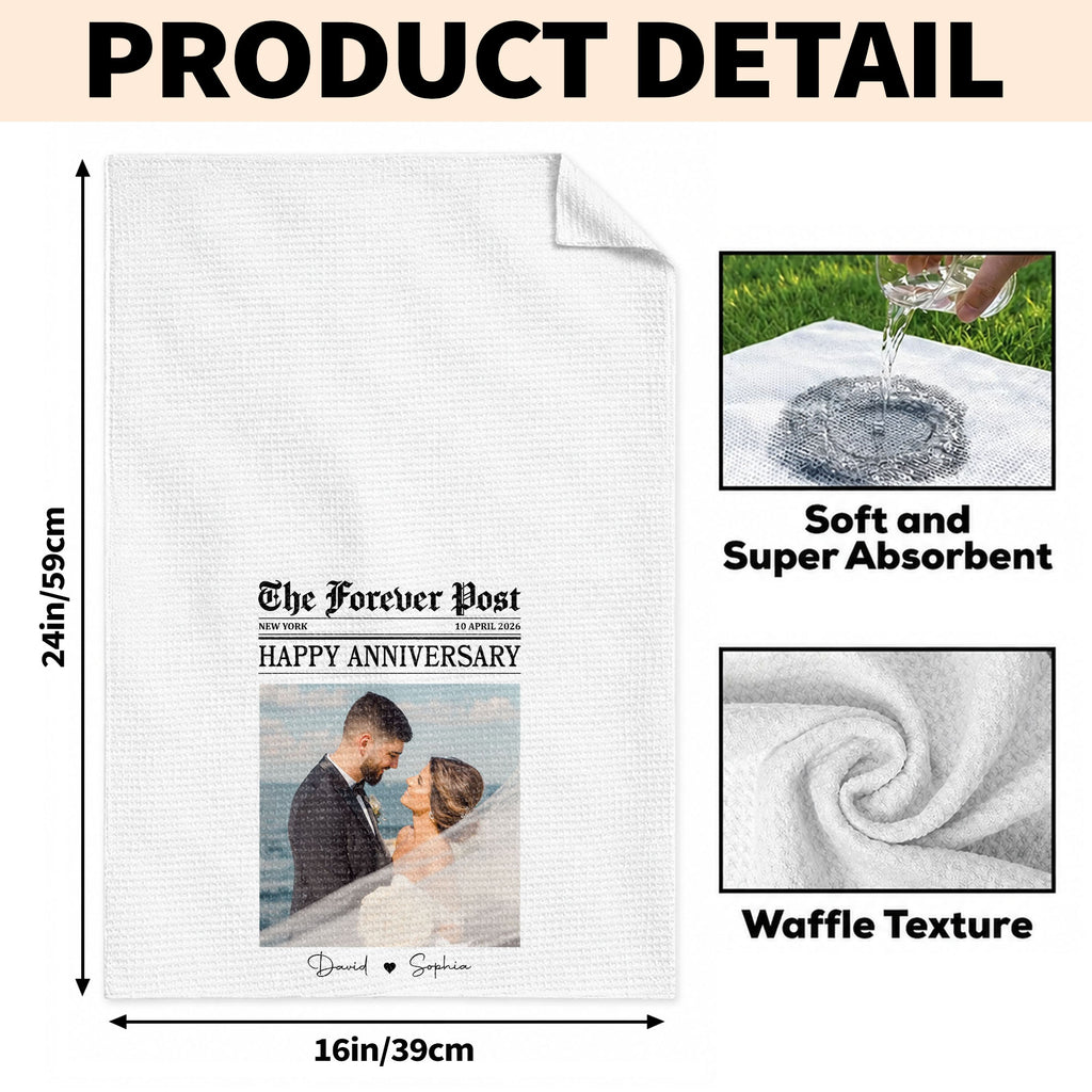 Personalized Anniversary Kitchen Towel Custom Photo Gift for Couples Kitchen Towel GradoCreations