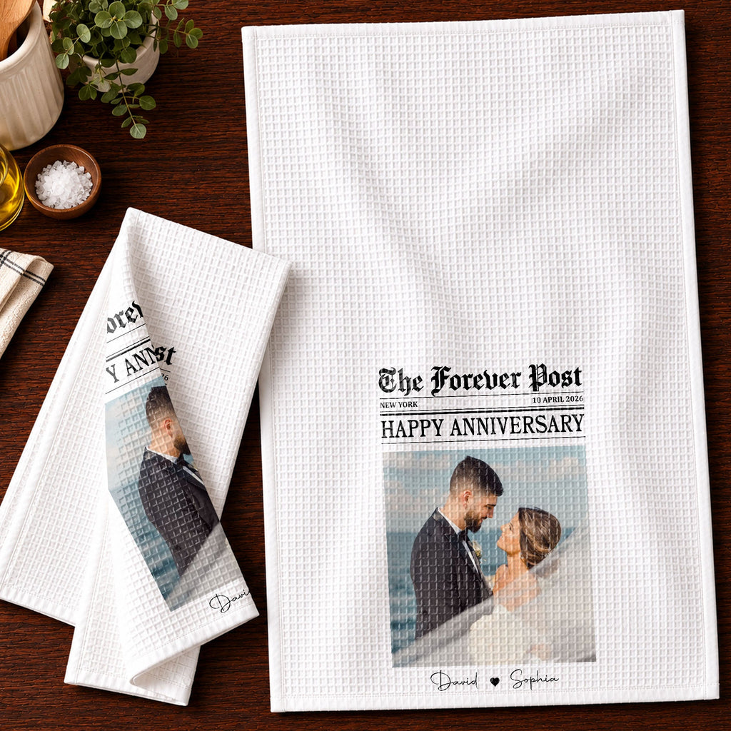 Personalized Anniversary Kitchen Towel Custom Photo Gift for Couples Kitchen Towel GradoCreations