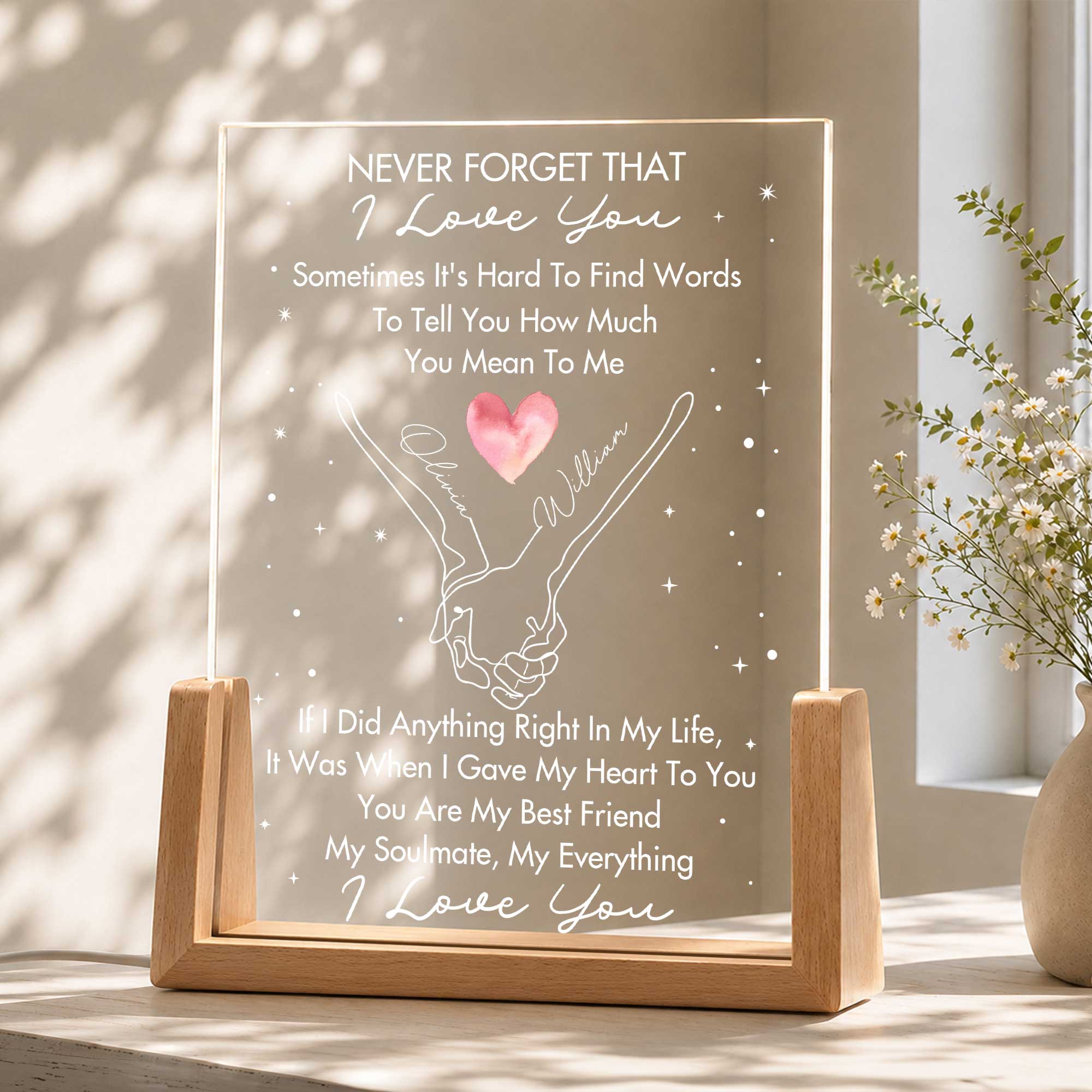 Personalized Acrylic Night Light Custom Love Message Gift for Couples