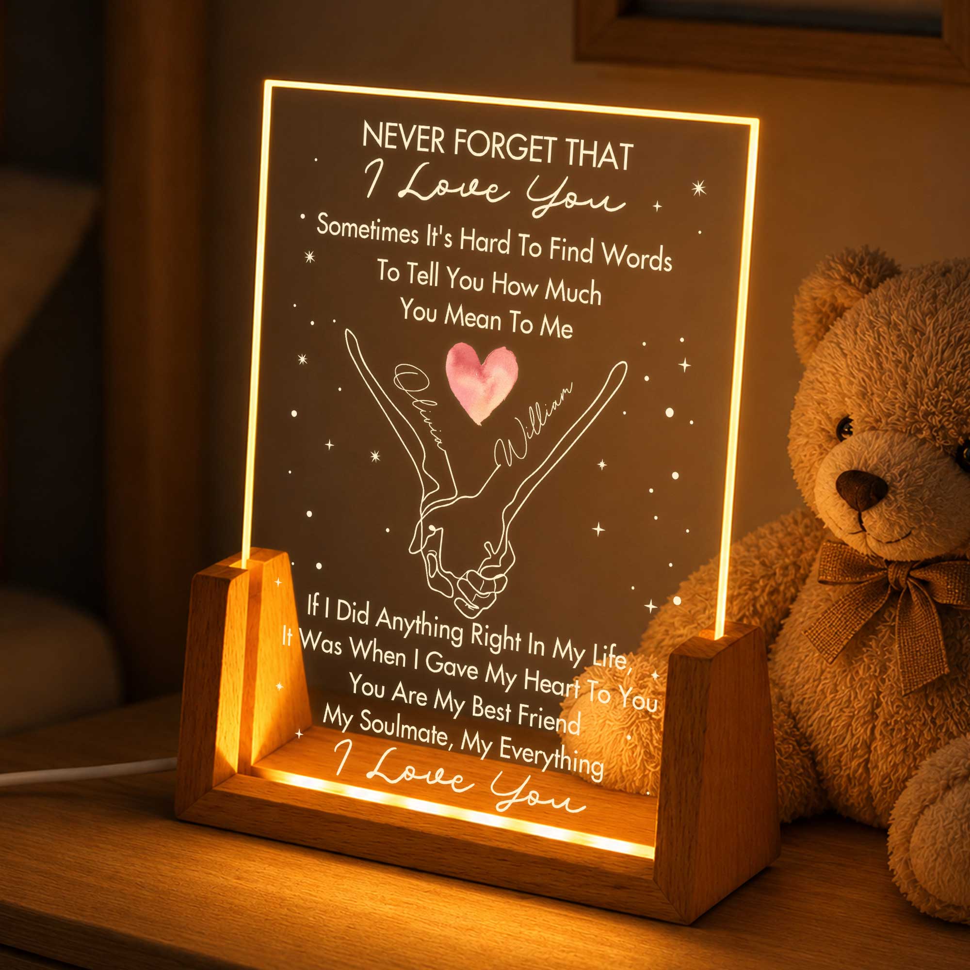 Personalized Acrylic Night Light Custom Love Message Gift for Couples