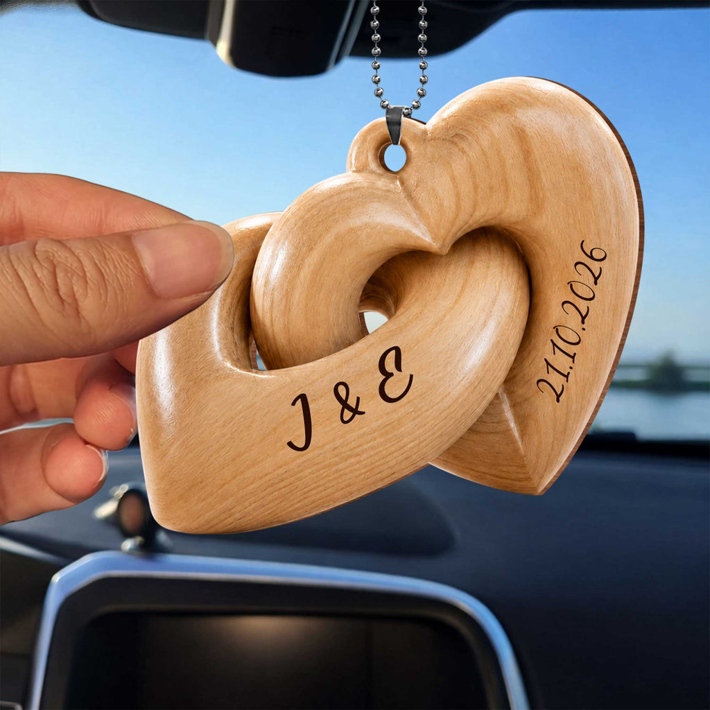 Personalized Interlocking Hearts Wood Ornament Custom Gift for Couples