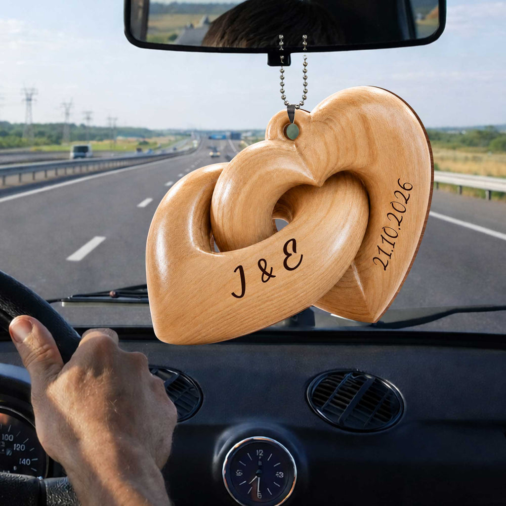 Personalized Interlocking Hearts Wood Ornament Custom Gift for Couples