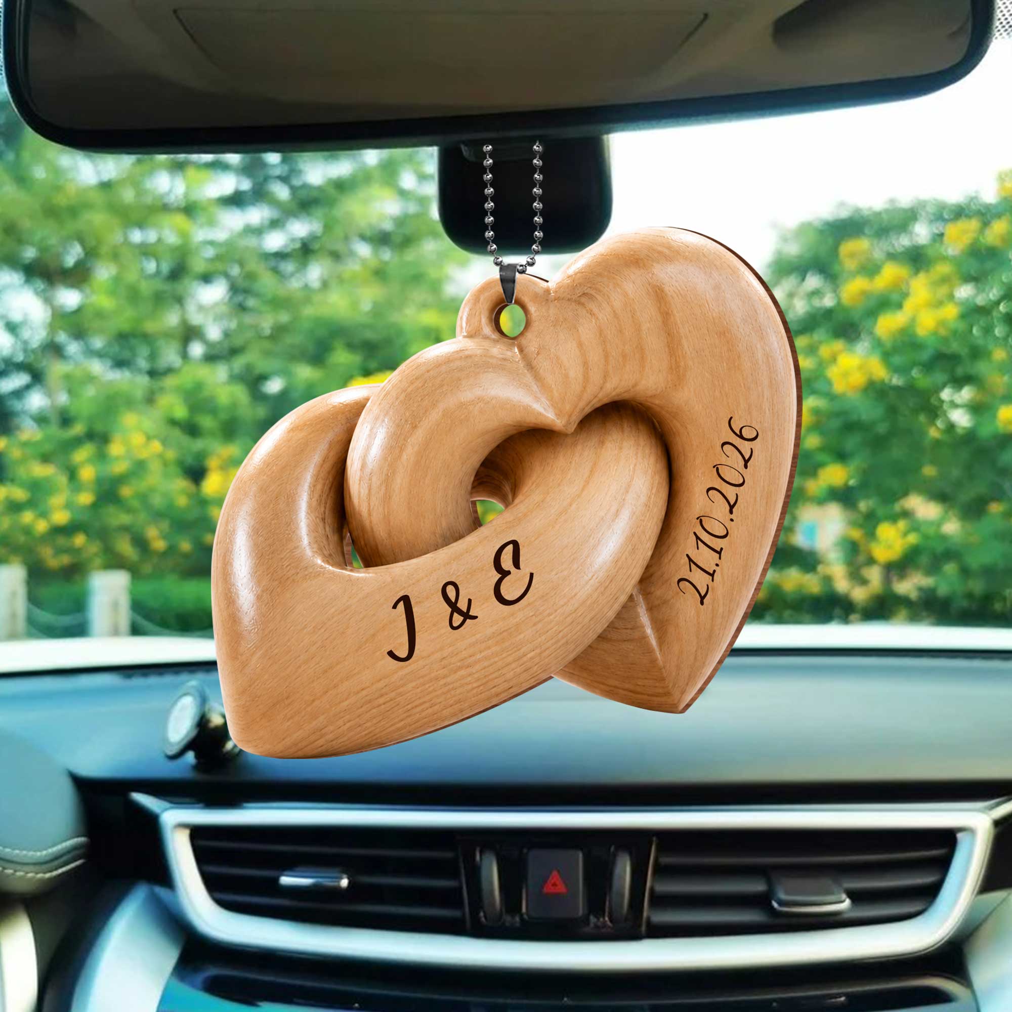 Personalized Interlocking Hearts Wood Ornament Custom Gift for Couples