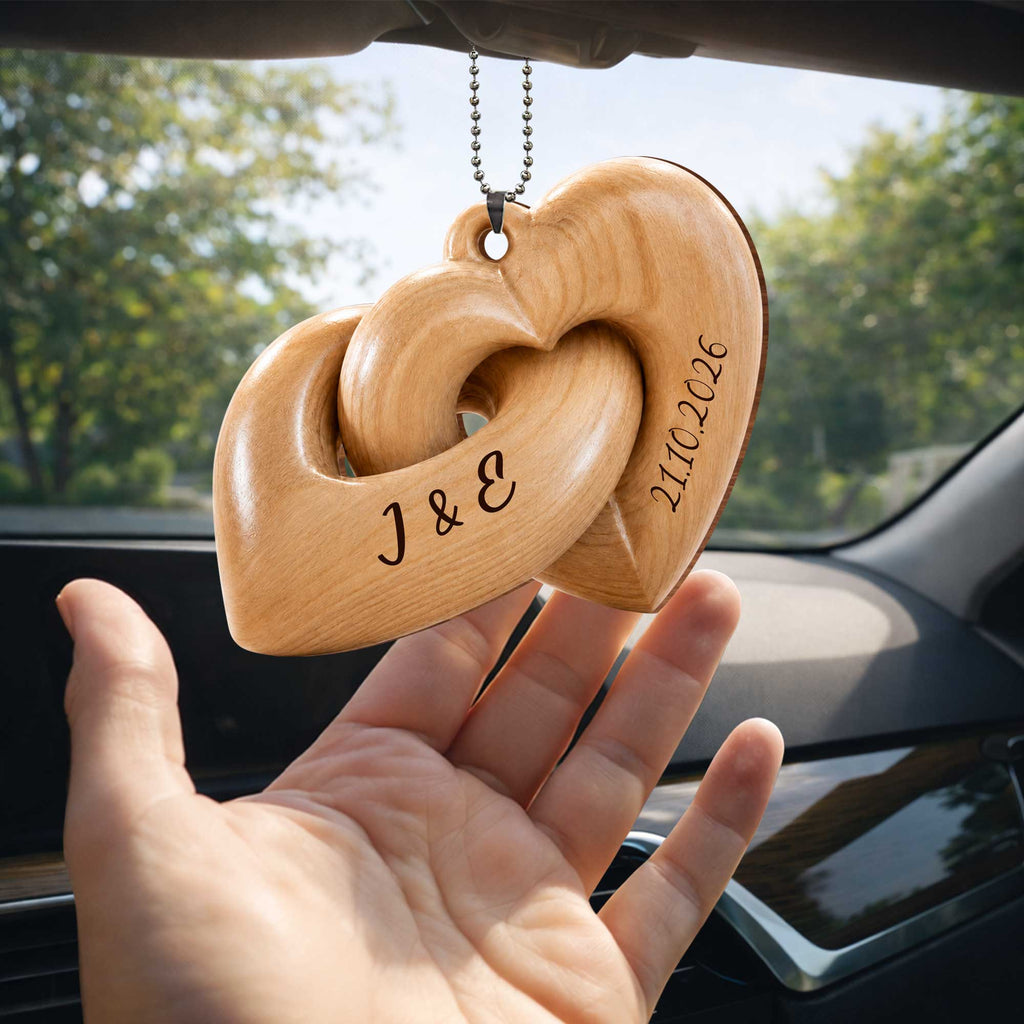 Personalized Interlocking Hearts Wood Ornament Custom Gift for Couples