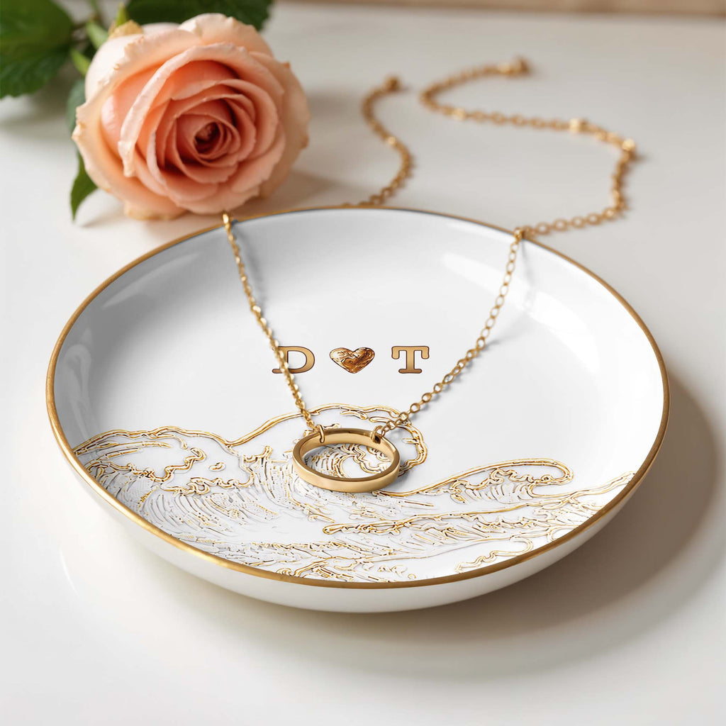 Personalized Ceramic Jewelry Dish Ocean Wave Heart Gift for Couples Jewelry Dish GradoCreations