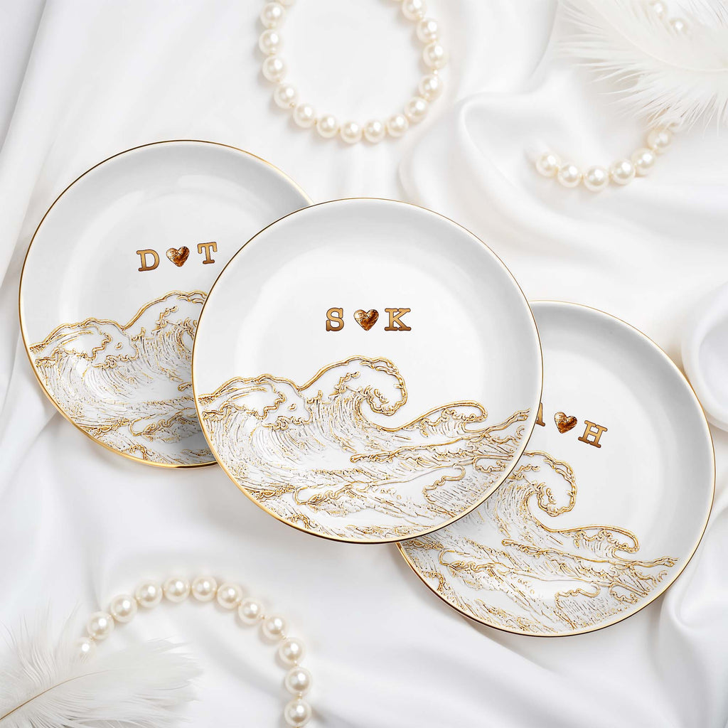 Personalized Ceramic Jewelry Dish Ocean Wave Heart Gift for Couples Jewelry Dish GradoCreations