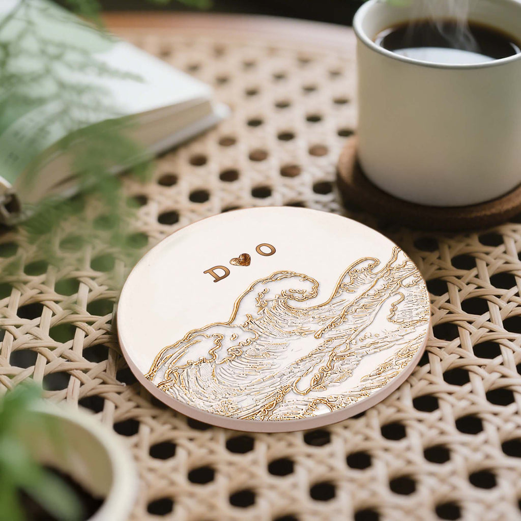 Personalized Ceramic Coaster with Ocean Wave Design Gift for Couples Ceramic Coaster GradoCreations