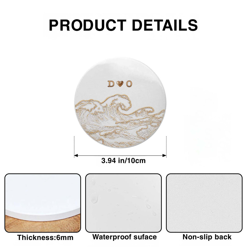 Personalized Ceramic Coaster with Ocean Wave Design Gift for Couples Ceramic Coaster GradoCreations