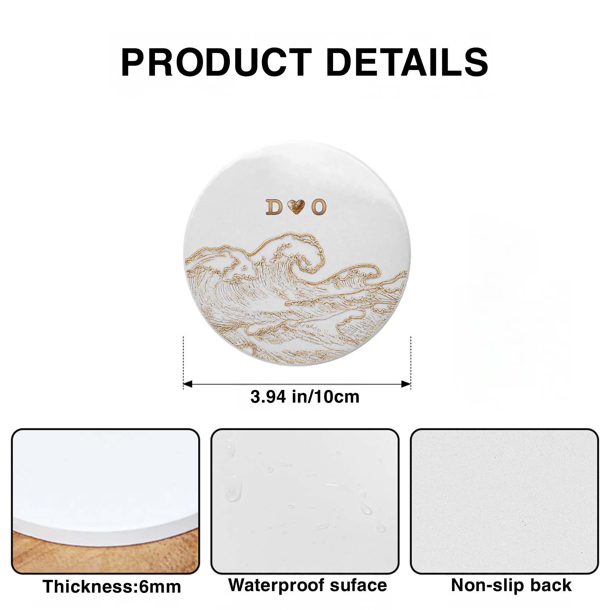 Personalized Ceramic Coaster with Ocean Wave Design Gift for Couples Ceramic Coaster GradoCreations