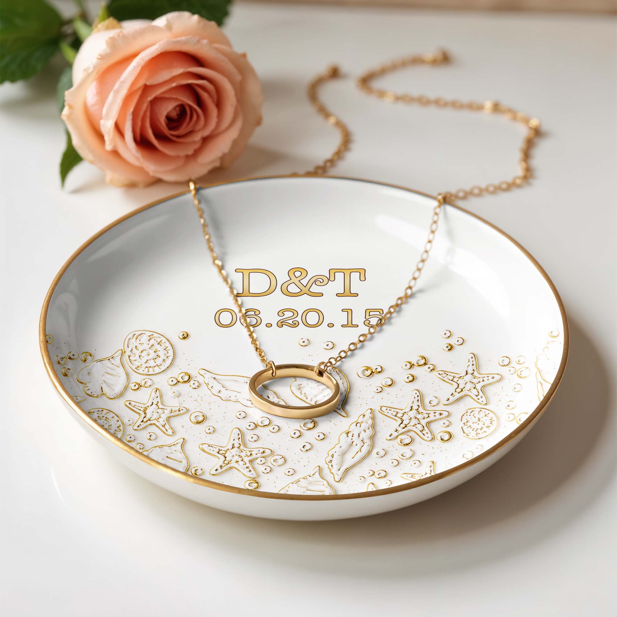Personalized Beach Jewelry Dish Custom Date & Name Gift for Couples Jewelry Dish GradoCreations