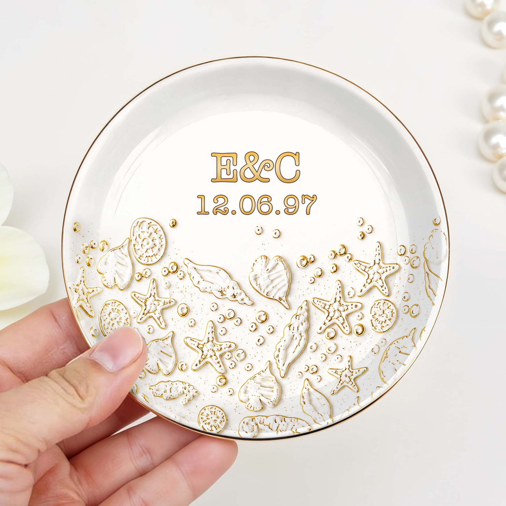 Personalized Beach Jewelry Dish Custom Date & Name Gift for Couples Jewelry Dish GradoCreations
