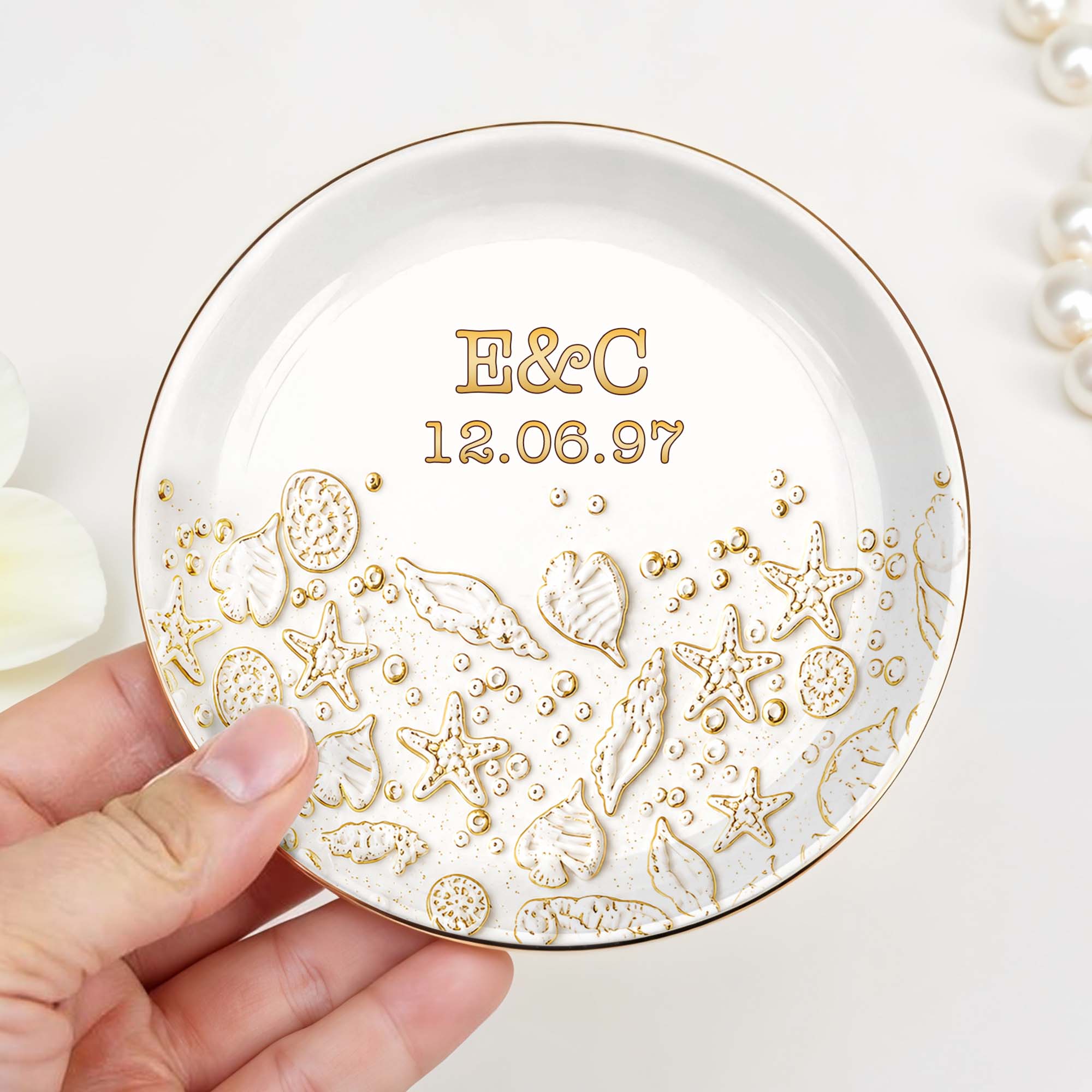 Personalized Beach Jewelry Dish Custom Date & Name Gift for Couples Jewelry Dish GradoCreations